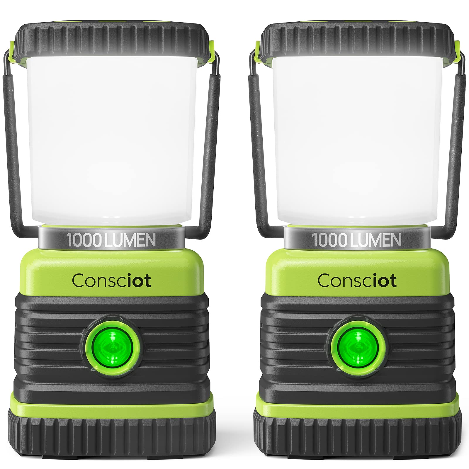 Consciot Lanterna de acampamento alimentada por bateria LED, 1000 lm, 4 modos de luz, lanterna portátil impermeável IPX4 para quedas de energia, emergência, furacão, caminhadas, verde claro, pacote