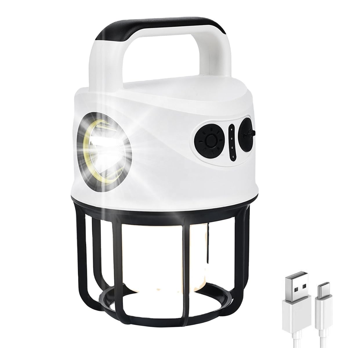Lampião LED 2 em 1 Lâmpada Acampamento Luminária Recarregável USB | Lanterna de Mão Iluminação Camping Barraca Pesca Trilhas Acampamento Pesca Manutenção Emergências Portátil