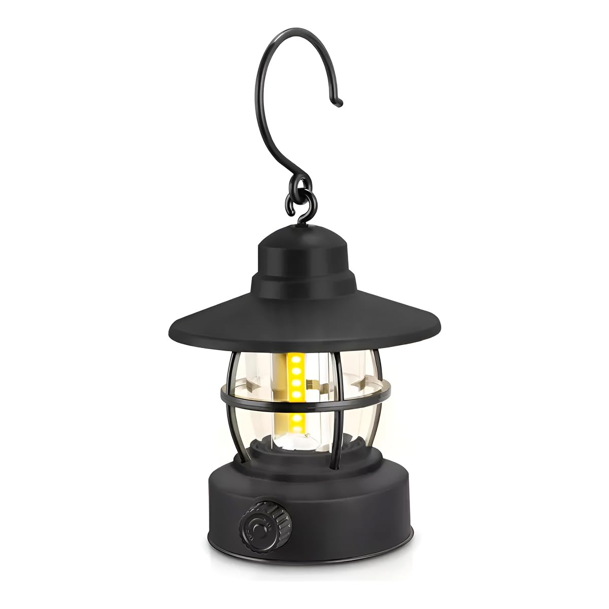 Luminária Lampião LED Recarregável, Metal Preto, 14x11cm, Luz Branca Quente, Bateria de Lítio, Portátil, 6h de Duração