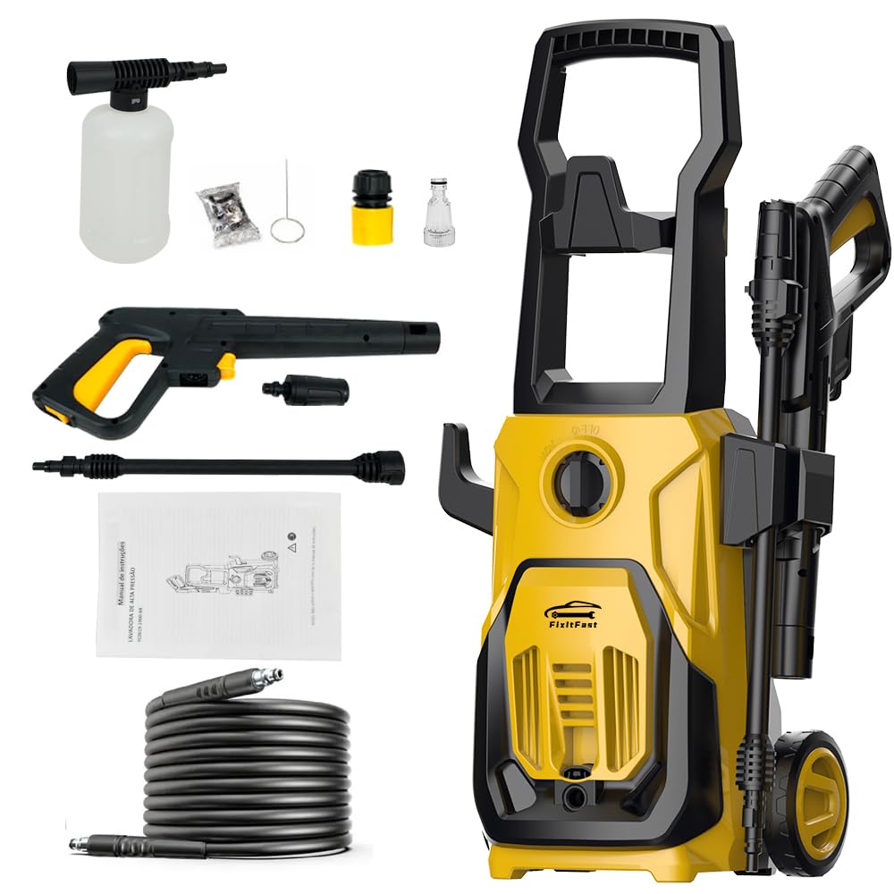 FINYQBET Lavadora Alta Pressão Elétrica 1900W - 105 Bar de Pressão Máxima, 7 L/min Fluxo de Água, Ideal para Lavar Carros, Pátios e Garagens, Para Uso Doméstico e Profissional (220V)