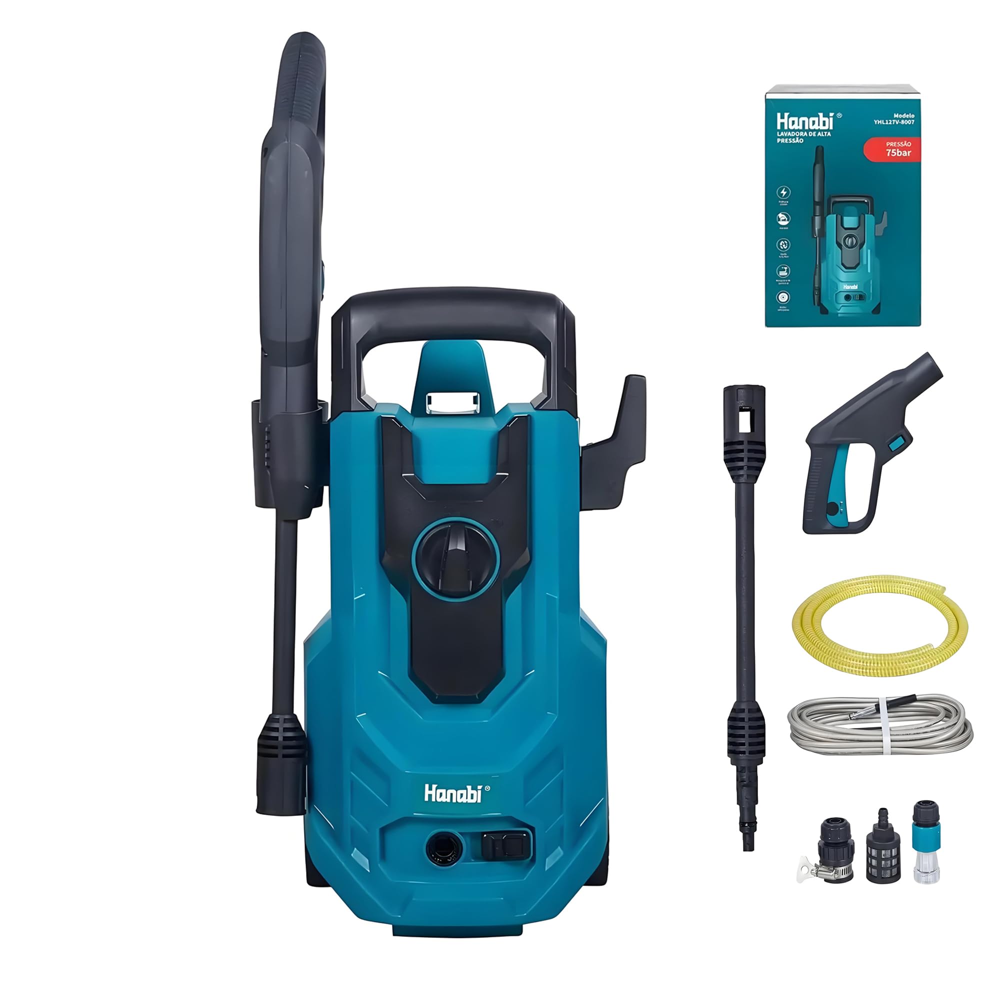 Hanabi Lavadora de Alta Pressão Indução Lava Jato Motor Hidrolavadora 220V | Maquina Portatil Profissional 1350W 1100psi 75bar 4.6L/min