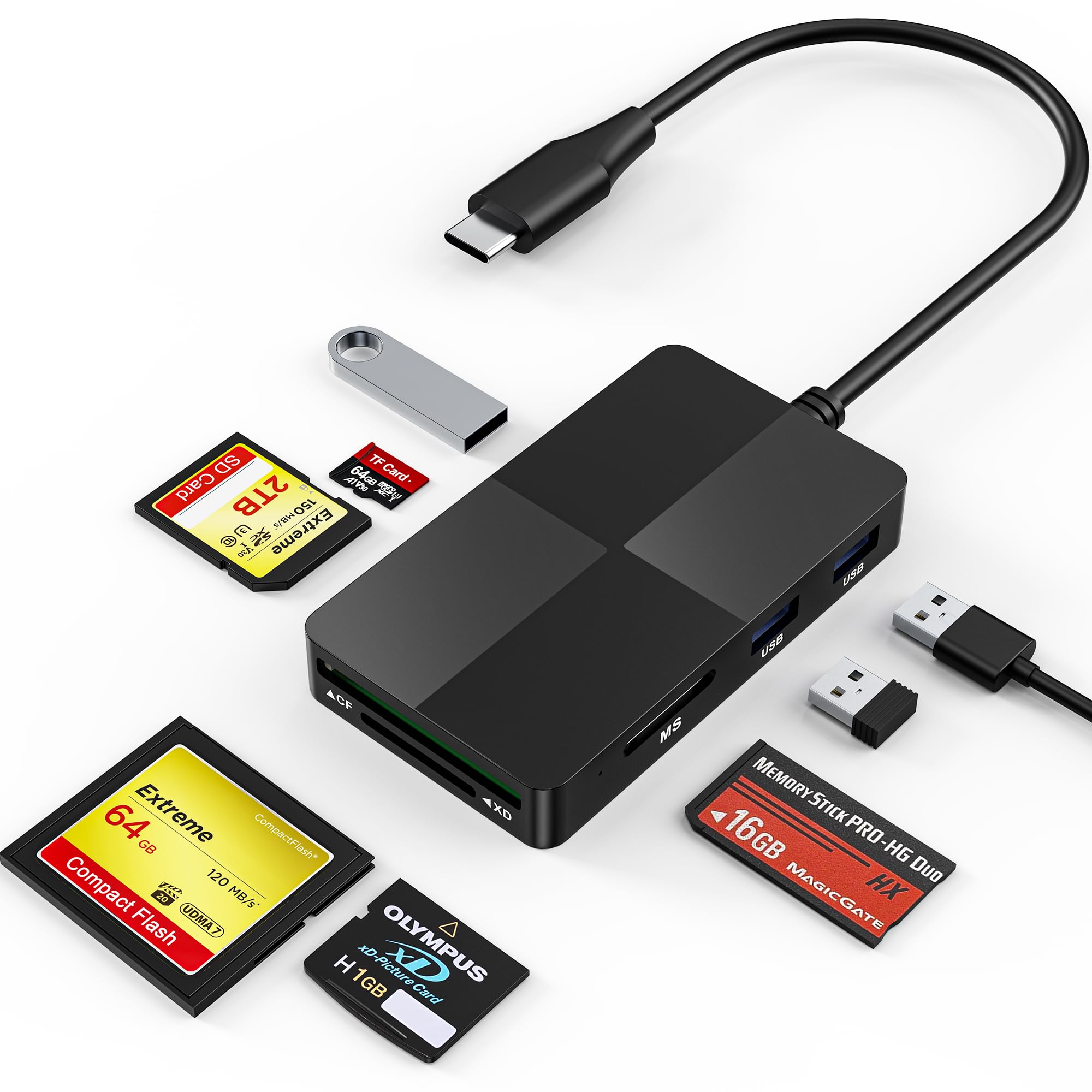 Leitor adaptador Duo Sony Memory Stick Pro – Leitor de cartão SD/TF/MS/CF/XD 8 em 1 para dispositivo USB-C, leitor de cartão de memória USB C Multi com 3 portas USB 3.0, leitor de cartão de imagem XD