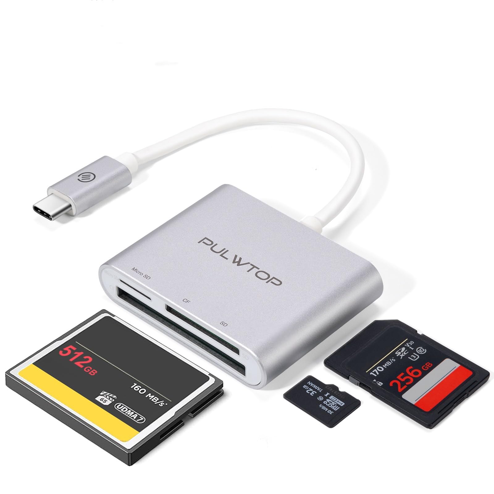 PULWTOP Leitor de cartão SD 3 em 1 com adaptador USB-C externo para cartões de memória Micro SD, MS, CF, TF e Compact Flash de 5 Gbps para câmeras