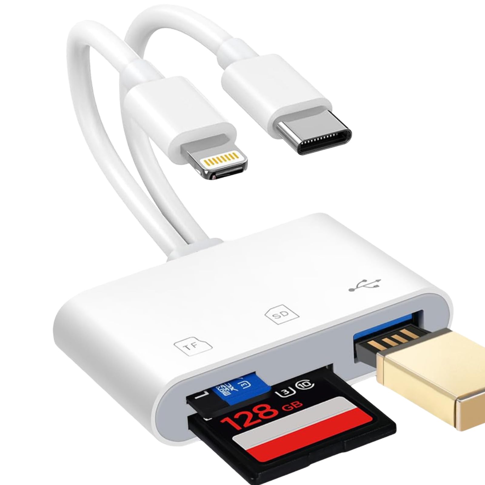 [Certificação Apple MFi] Leitor de cartão SD para iPhone, iPad Mac, USB 3.0 tipo C, adaptador de cartão SD/TF com conectores duplos Lightning e USB-C, visualizador de câmera de memória de trilha, SD