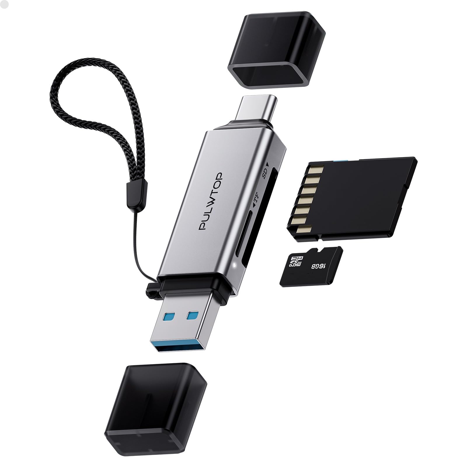 Leitor de cartão SD 2 em 1: Adaptador de cartão SD para USB-A e USB-C 3.0 PULWTOP Micro SD compatível com cartões SD/Micro SD/TF/SDHC/SDXC/MMC/UHS-I de alta capacidade até 2 TB