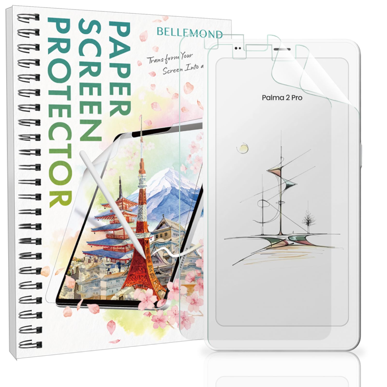 BELLEMOND | Protetor de tela Kent Paper compatível com Onyx Boox Palma 2 Pro (6,2 polegadas) | Filme fosco antirreflexo para leitura confortável | Textura de papel para telas de tinta E | Pacote com 2
