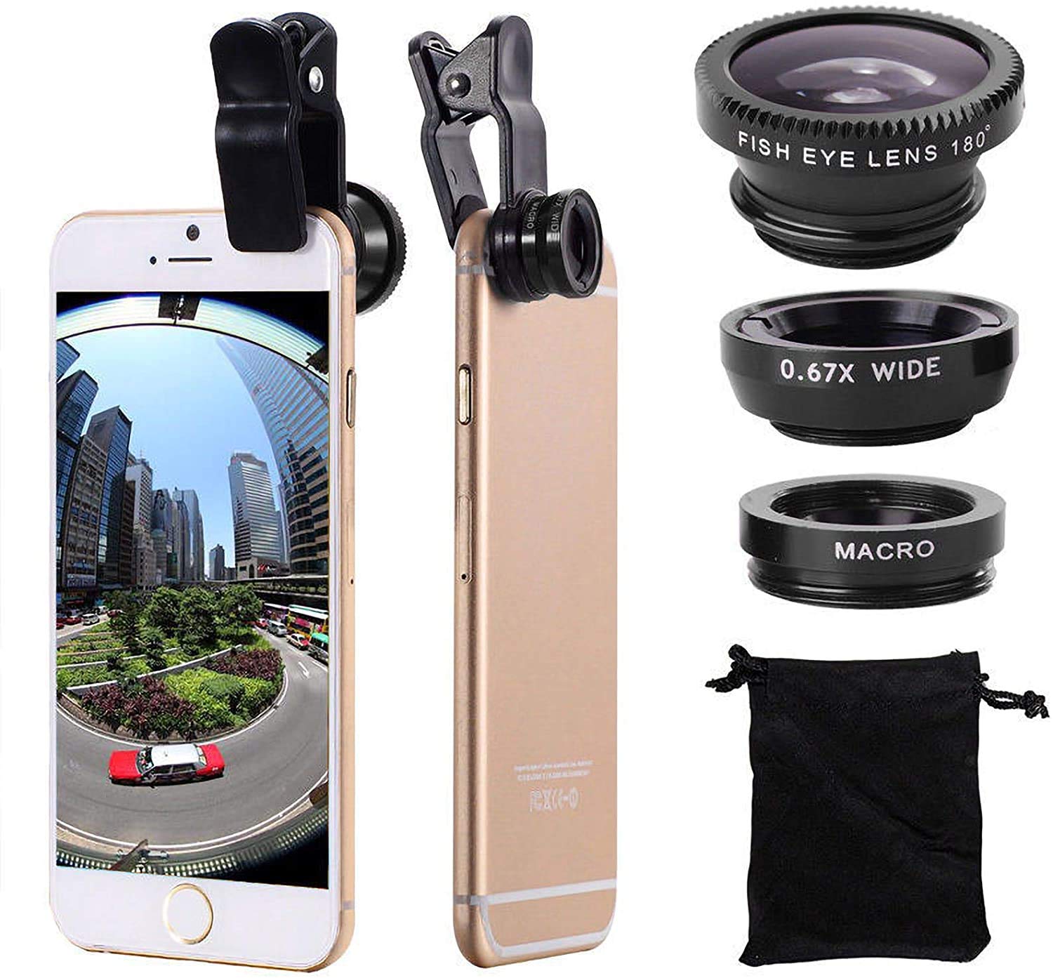 ANJIELO SMART Kit de lente de câmera de celular 3 em 1 grande angular macro olho de peixe universal para smartphones, iPhone, Samsung, Android
