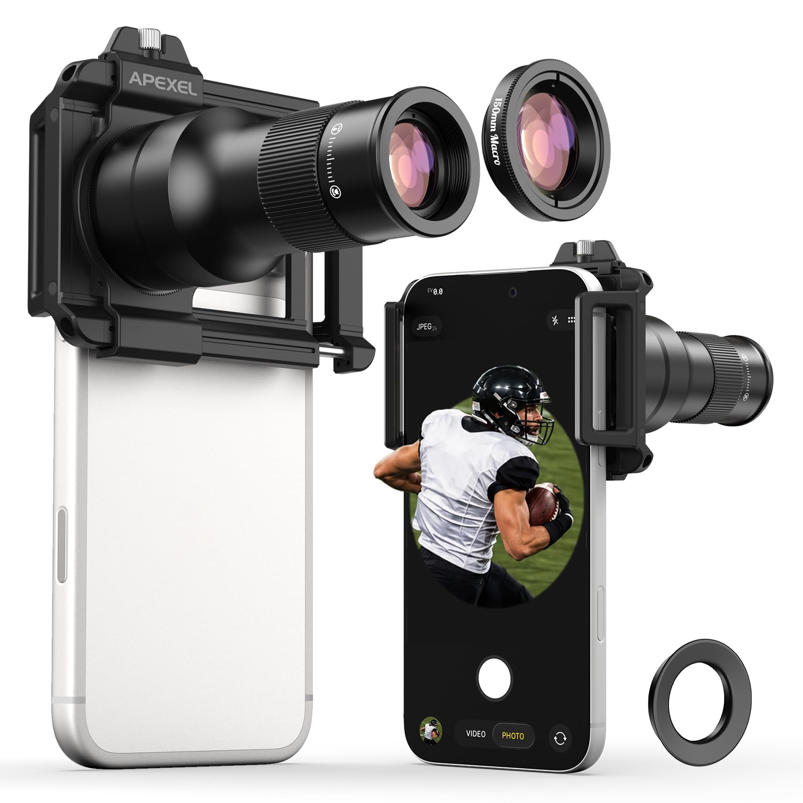 APEXEL Lente teleobjetiva 2 em 1 e lente macro de 150 mm para | Kit de teleobjetiva e macro 6X com clipe universal | Compatível com smartphones 16/15/14/13 Pro/Max, Samsung e Android