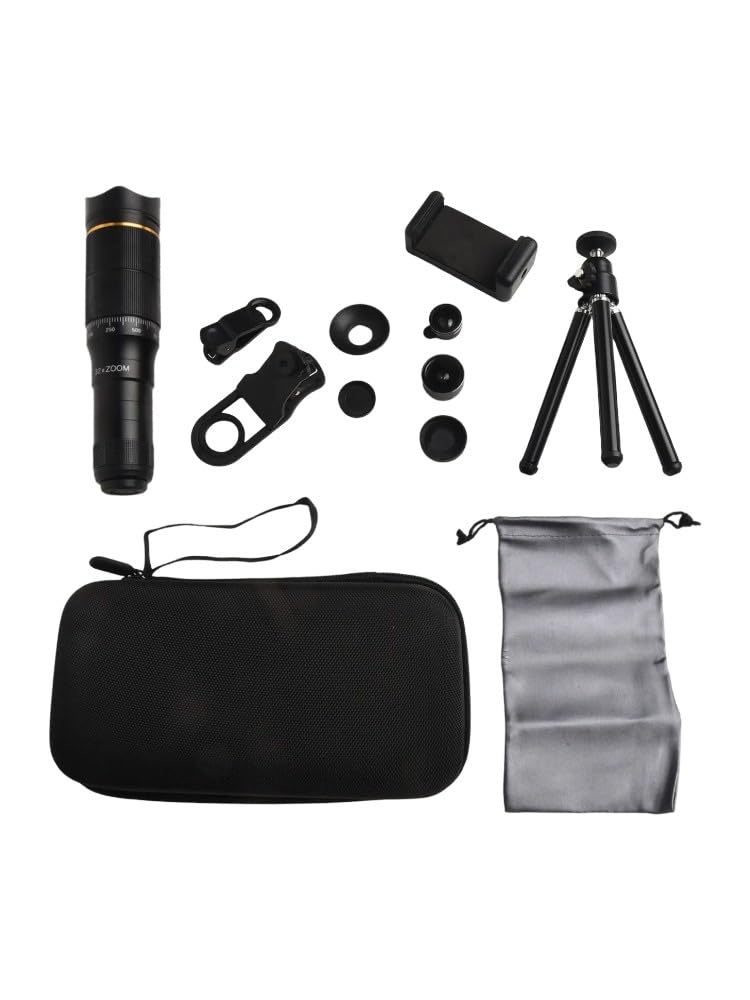 Lente teleobjetiva 32X para smartphones com tripé e clipe, acessório de câmera de telescópio móvel de alta potência para iPhone e Android, kit de lentes de zoom portátil para fotografia de