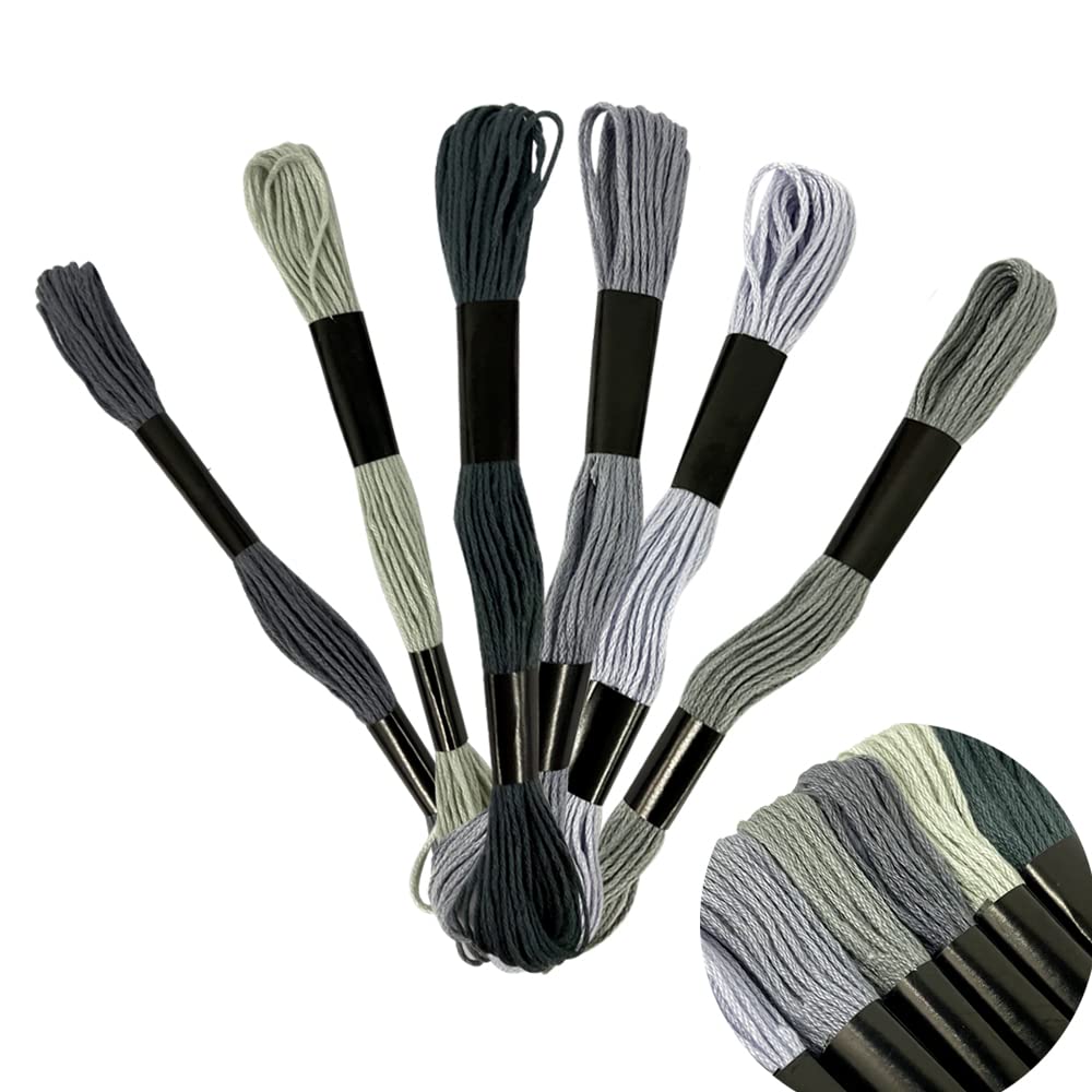 ARTMAK Kit 6 Meadas Linha De Bordar Bordado Manual Ponto Cruz (Meada Cinza)