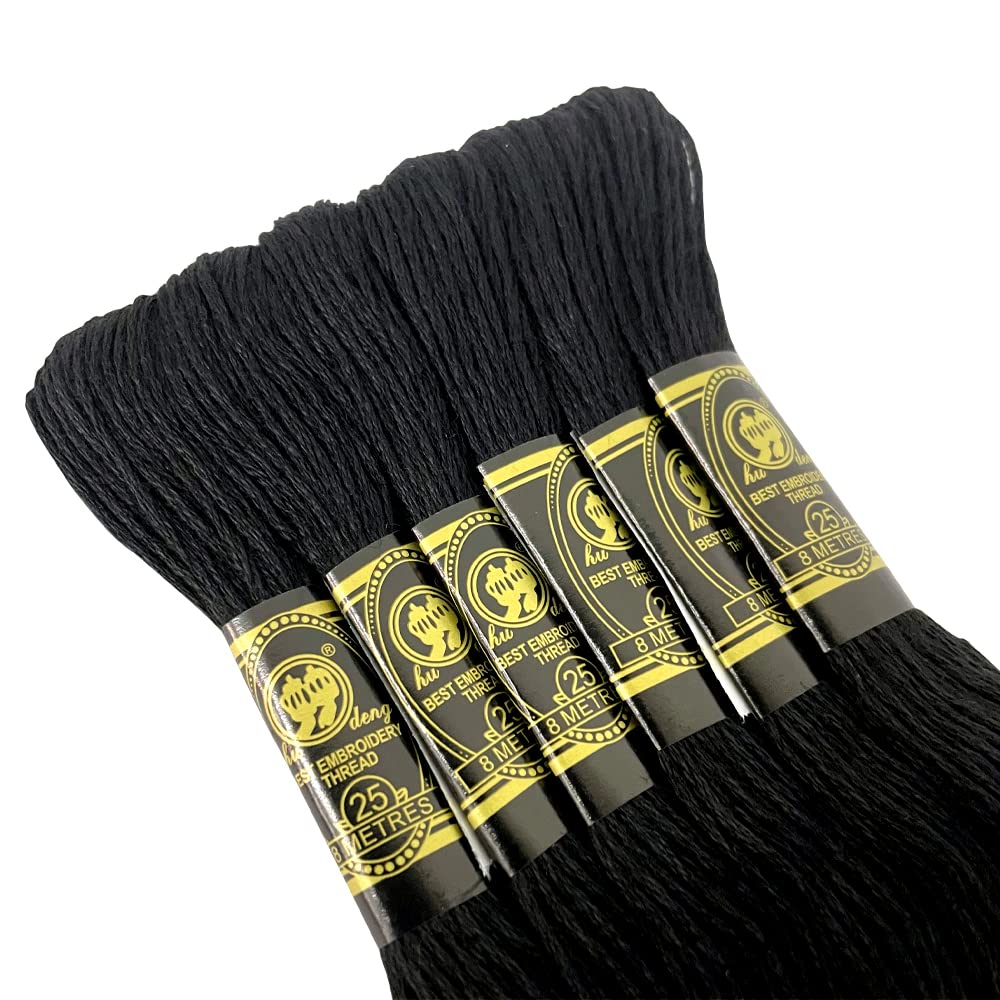 Ruaiok Kit 6 Meadas Linha De Bordar Bordado Manual Ponto Cruz (Meada Preta)