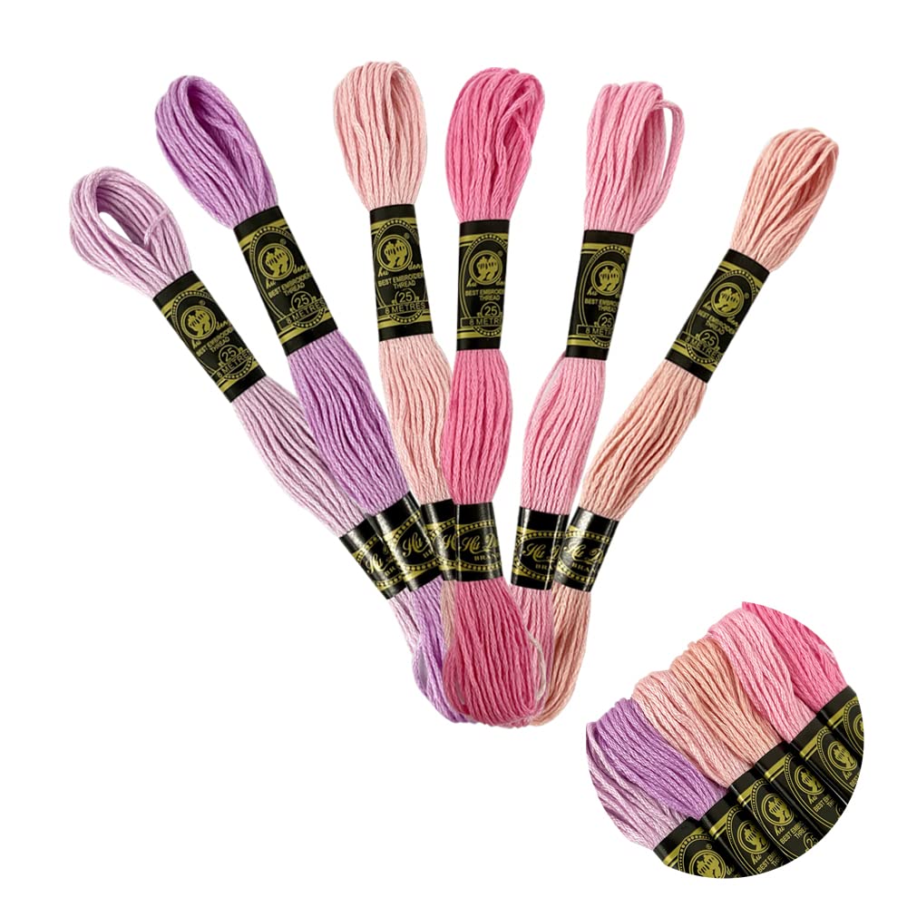 ARTMAK Kit 6 Meadas Linha De Bordar Bordado Manual Ponto Cruz (Meada Rosa)