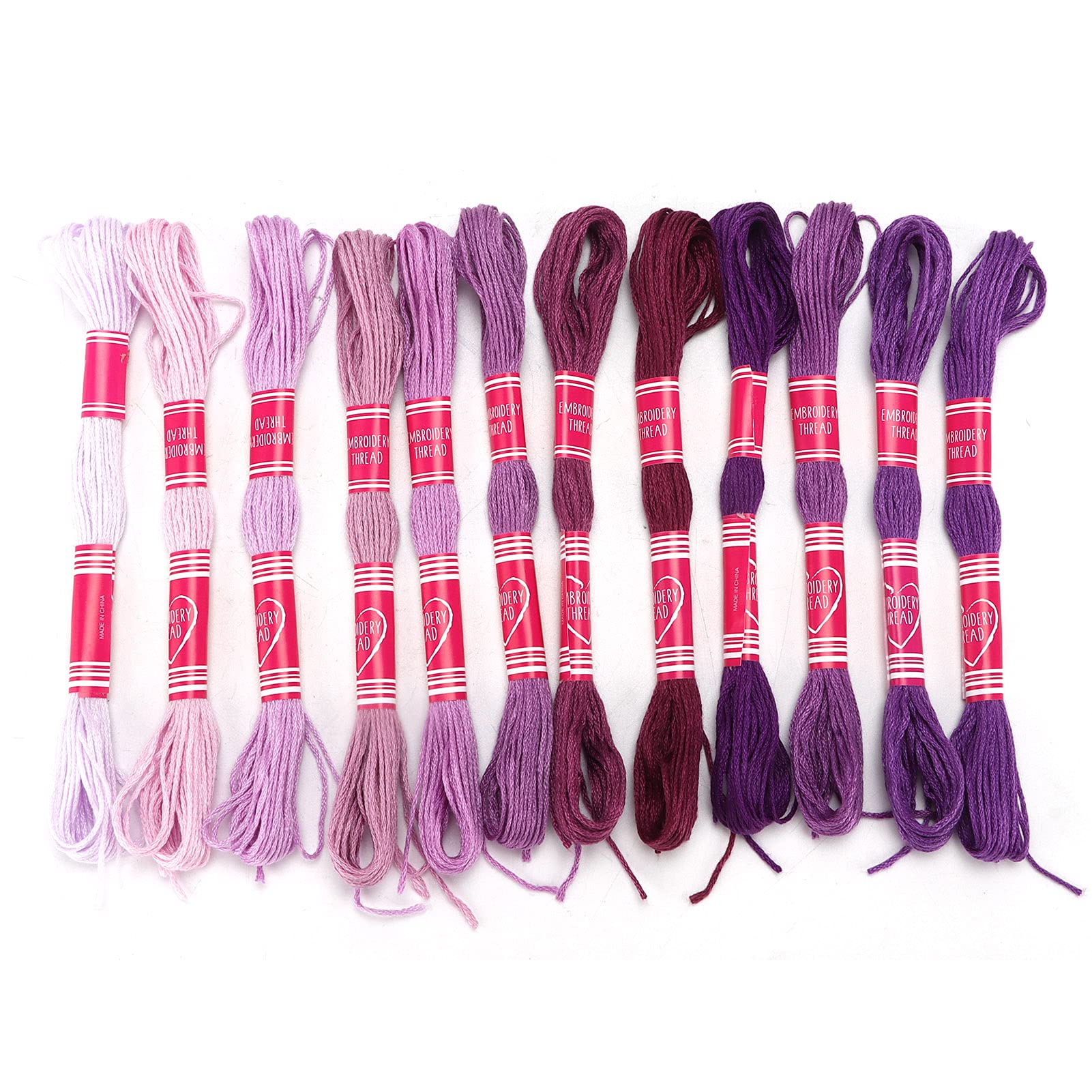 Beufee 12 peças de fio de bordado, linha de bordado de cor brilhante gradiente, fios de ponto cruz, pulseiras, fio dental, linha de poliéster para amantes de bordados, artesanato em grupo (roxo)