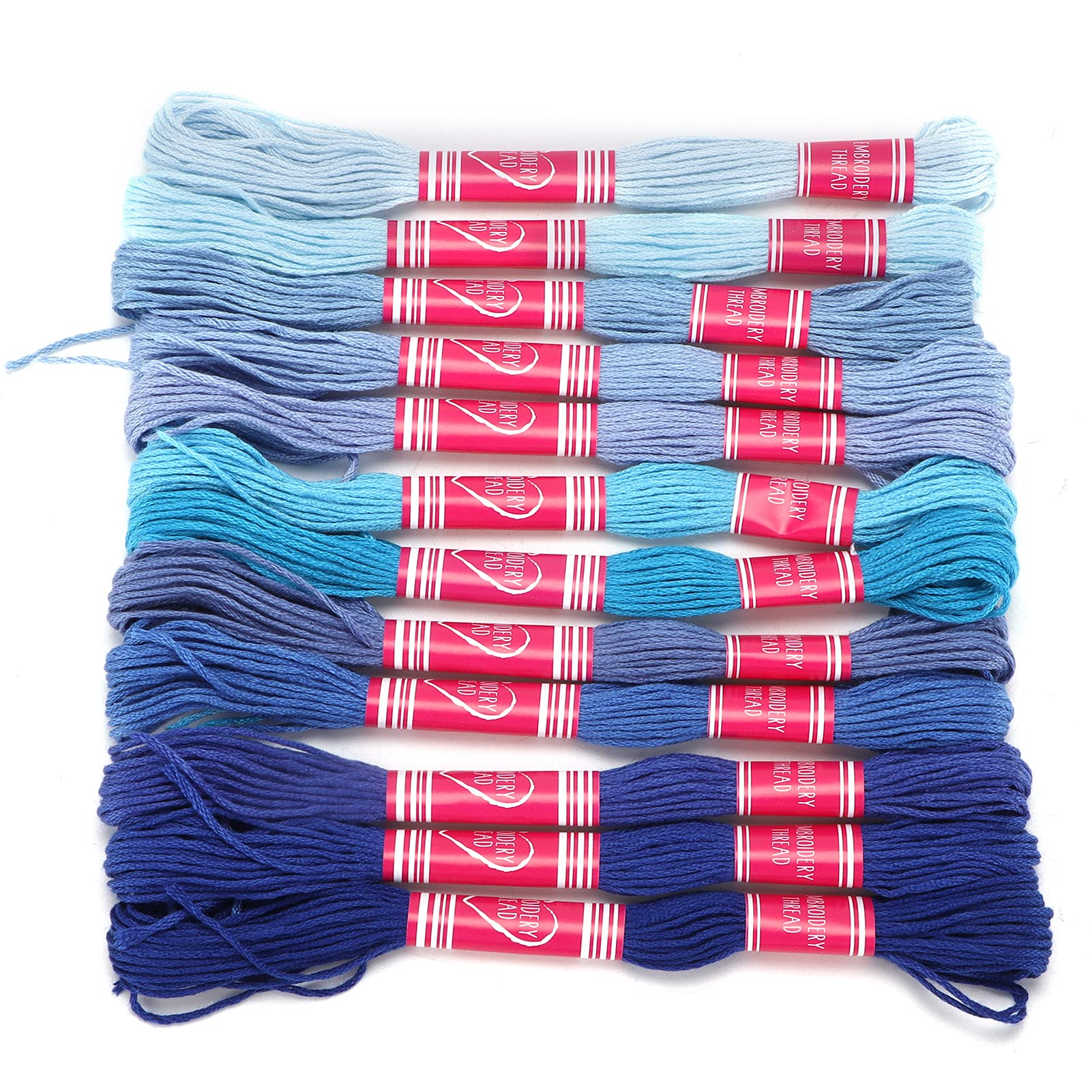 Beufee 12 peças de fio de bordado, linha de bordado de cor brilhante gradiente, fios de ponto cruz, pulseiras, fio dental, linha de poliéster para amantes de bordados, artesanato em grupo (cor azul)