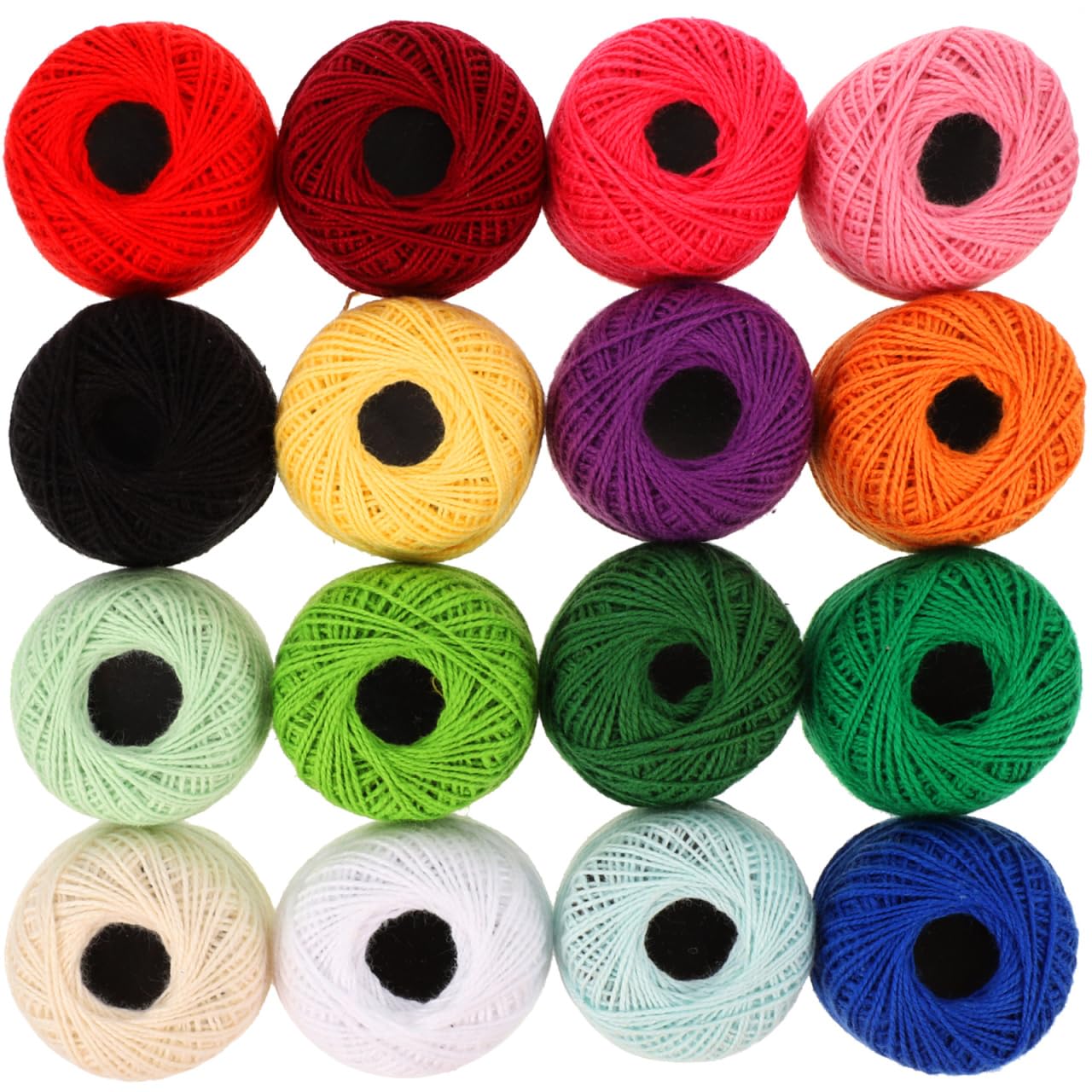 Angoily Kit de 16 rolos de linha de bordado colorido - 100% algodão linha de costura DIY para bordado à mão, ponto cruz e artesanato - cores mistas 45 m - perfeita para iniciantes e profissionais