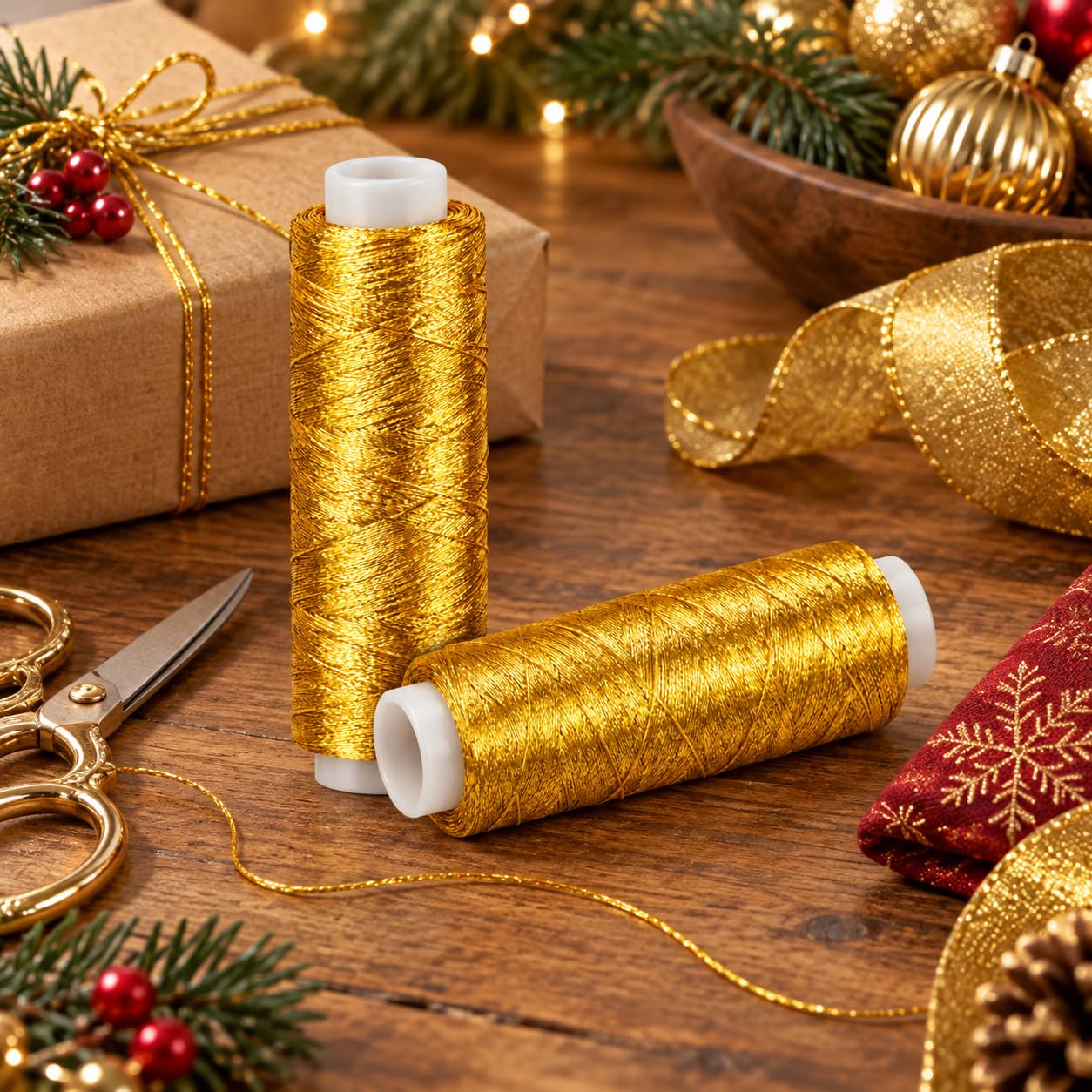 2 peças de carretel de linha de bordado dourado para máquina de acolchoar à