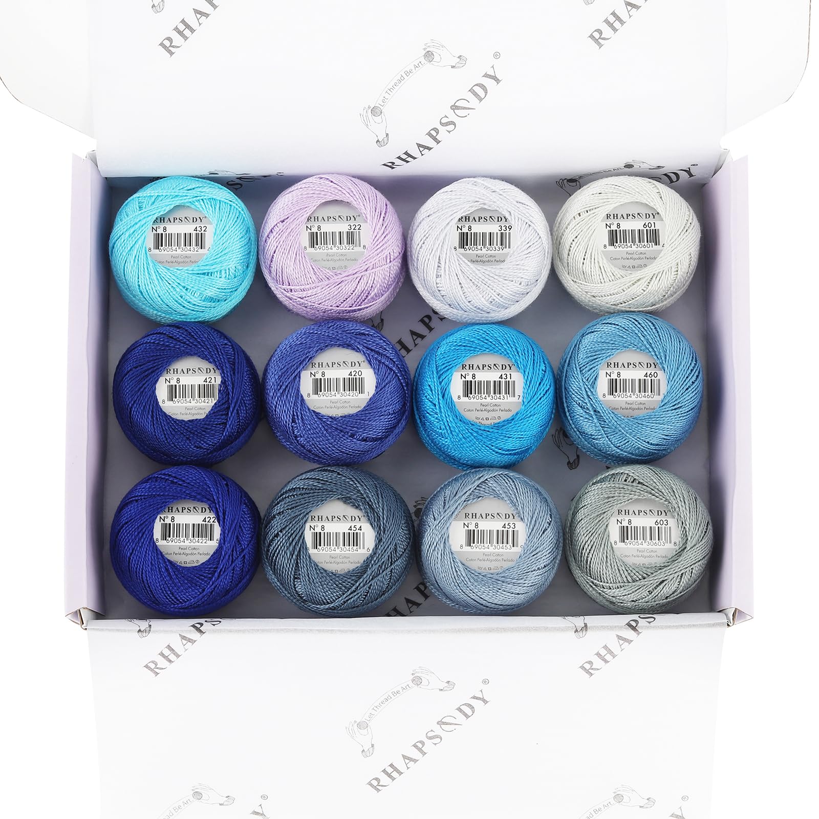 Rhapsody Linha de algodão pérola tamanho 8 fios de crochê Perle conjunto de 12 bolas tricotado à mão, bordado, sashiko, ponto cruz, costura, bordado, faça você mesmo, acolchoado (conjunto de joias