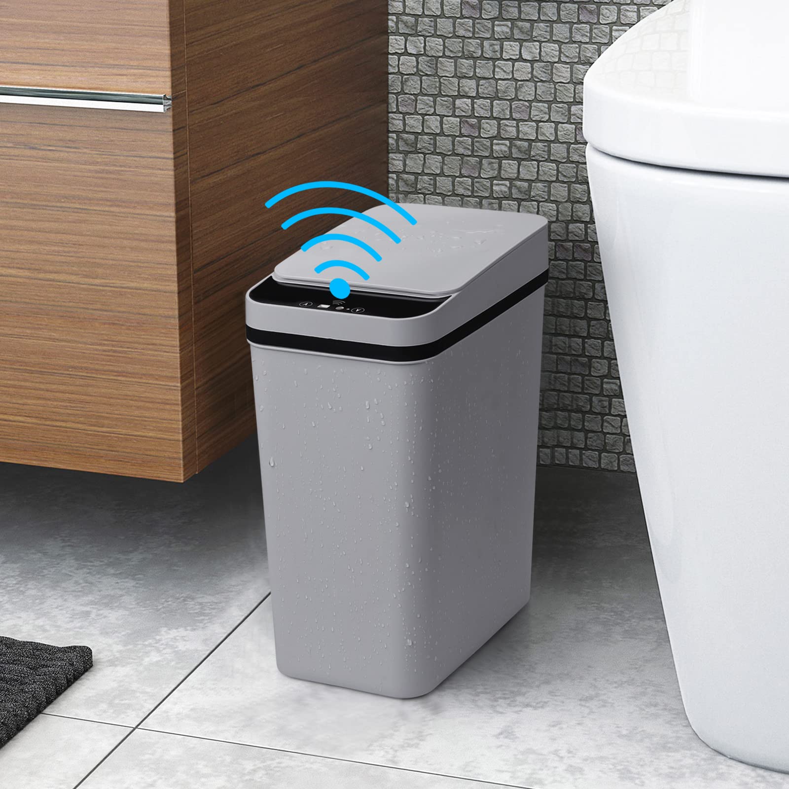 Lixeira de banheiro inteligente sem toque Lixeira com sensor de movimento automático de 8,5 l com tampa Lixeira pequena estreita à prova d'água elétrica para cozinha, escritório, banheiro