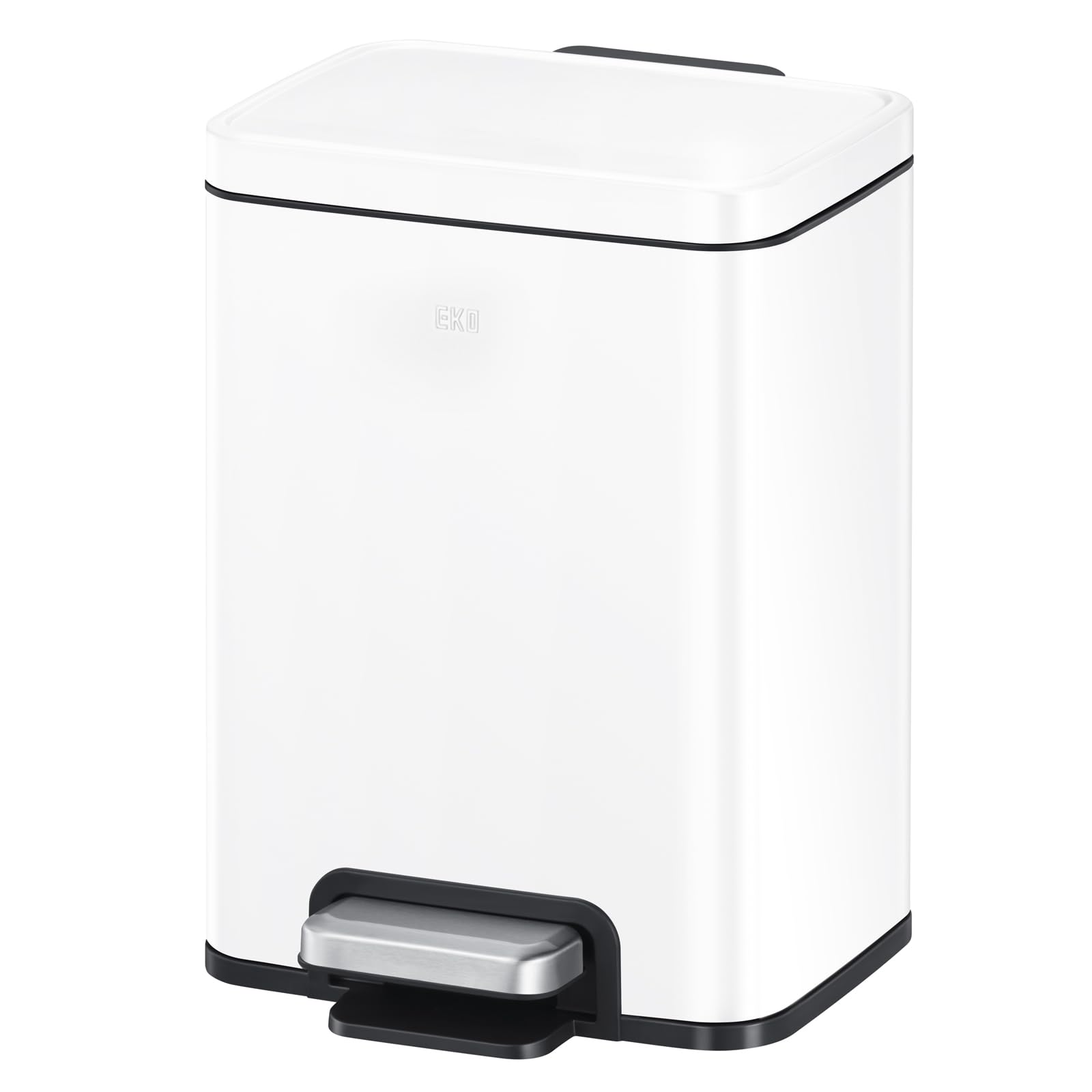 EKO Madison Lixeira com Pedal de 6L em Aço Inox Branco Fosco, Balde Interno Removível, Tampa Soft Close e Acabamento Antiimpressões, para Cozinha, Banheiro, Quarto ou Reciclagem