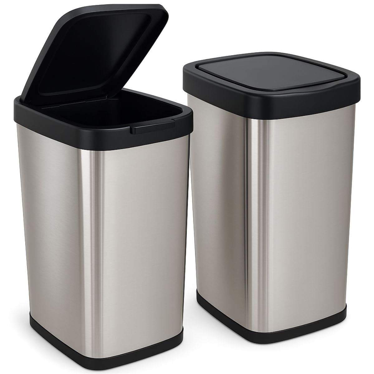 Kit 2 Lixeira Cesto De Cozinha Banheiro Tampa Click 9l modelo Inox