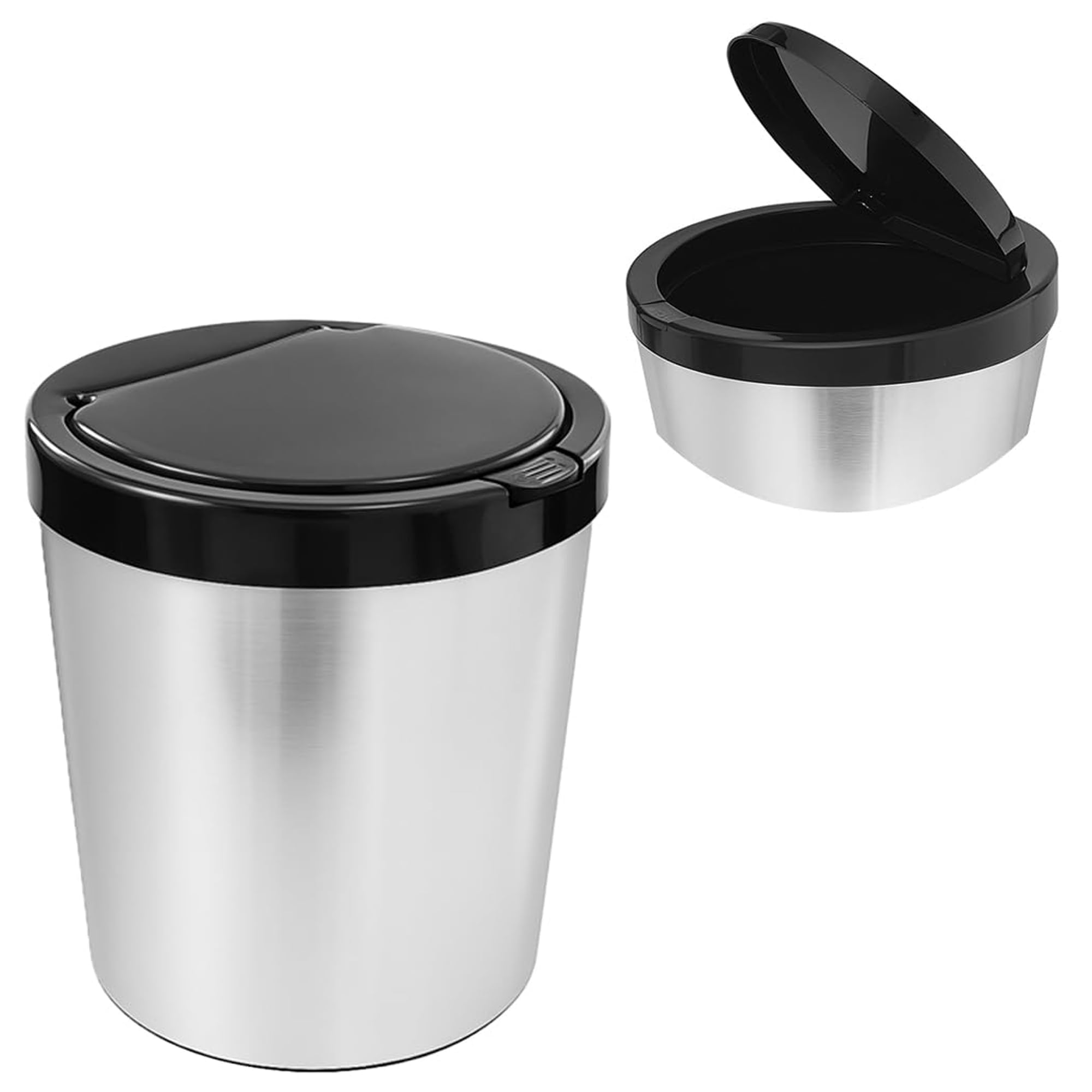Lixeira Cesto de Lixo 10 Litros Tampa Click Label Redonda Cor Prata Acabamento Estilo Inox — Plástico Metalizado, Para Cozinha, Banheiro