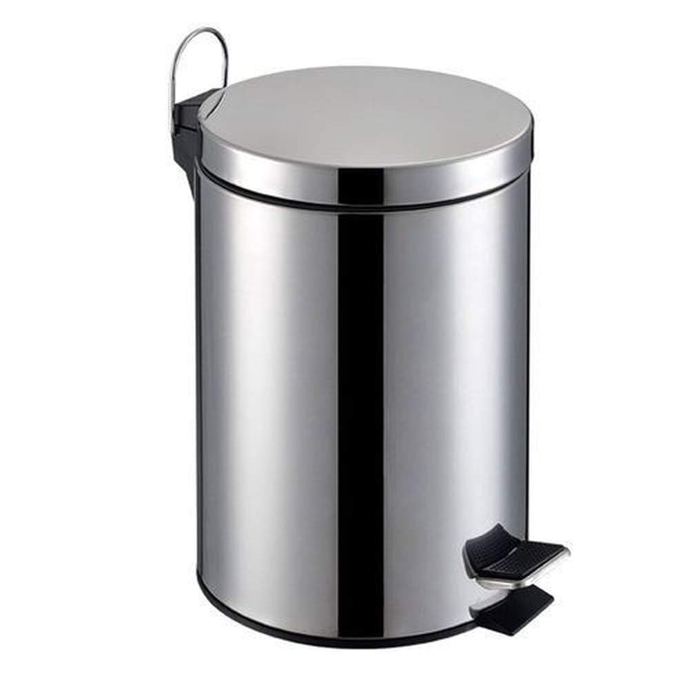 Lixeira Inox Com Pedal Tampa Grande Redonda 12L com Cesto Interno e Alça Design Moderno Ideal para Banheiro Escritório Cozinha