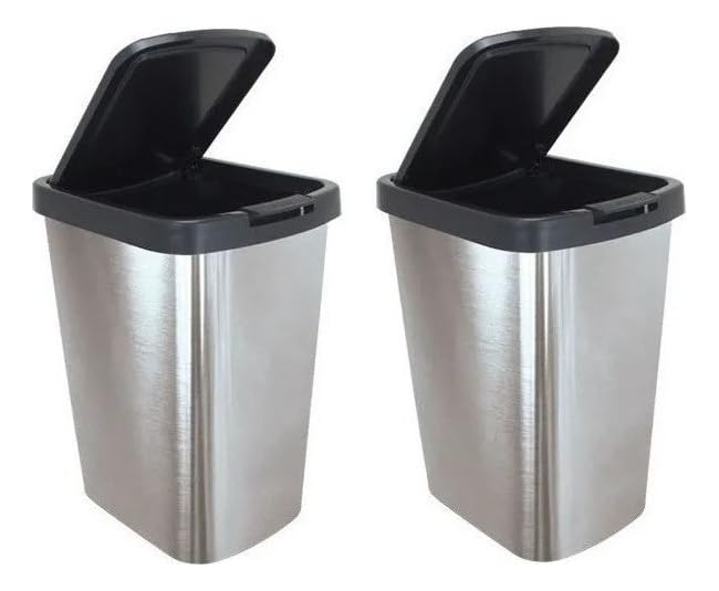 Kit 2 Lixeira Cesto Cozinha Banheiro 09l Inox Tampa Click Prateado