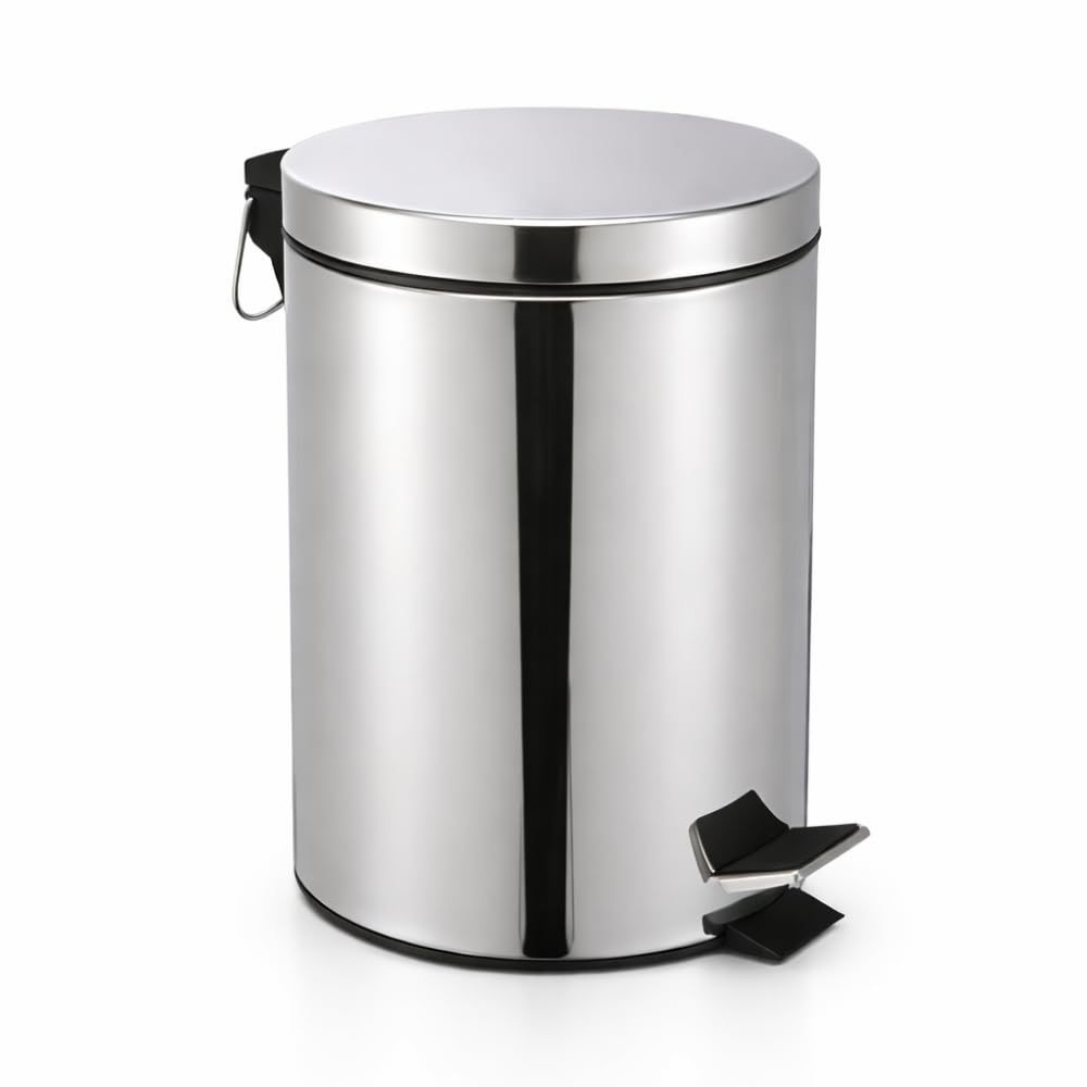 Lixeira Inox 5L com Pedal | Antiderrapante, Balde Removível, Tampa com Fechamento Suave, Compacta 27cm, Ideal para Banheiro, Cozinha e Escritório