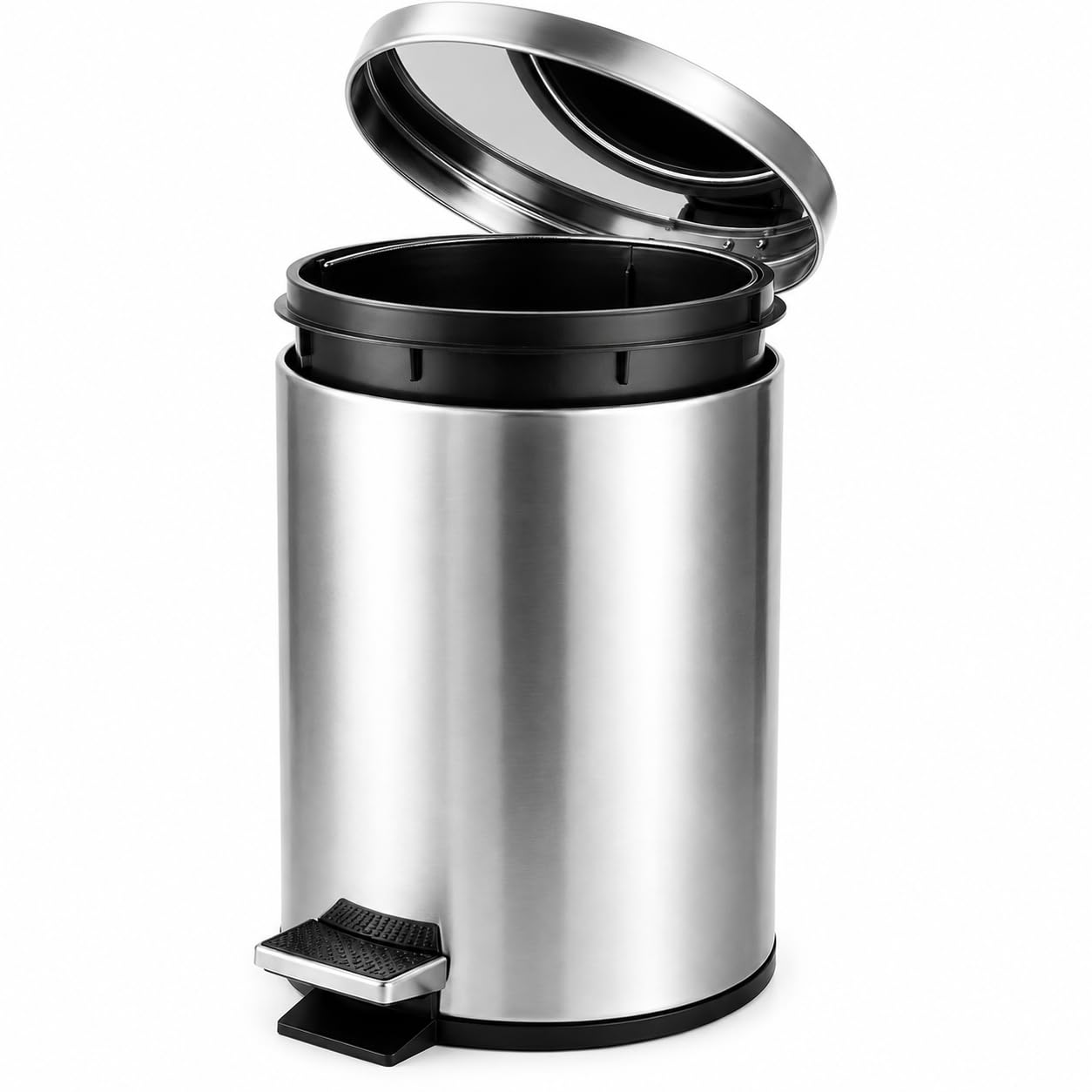 Lixeira Inox 12L com Pedal e Tampa Redonda 40cm Abertura Sem Mãos Compacta para Cozinha Banheiro Escritório Fácil Limpeza