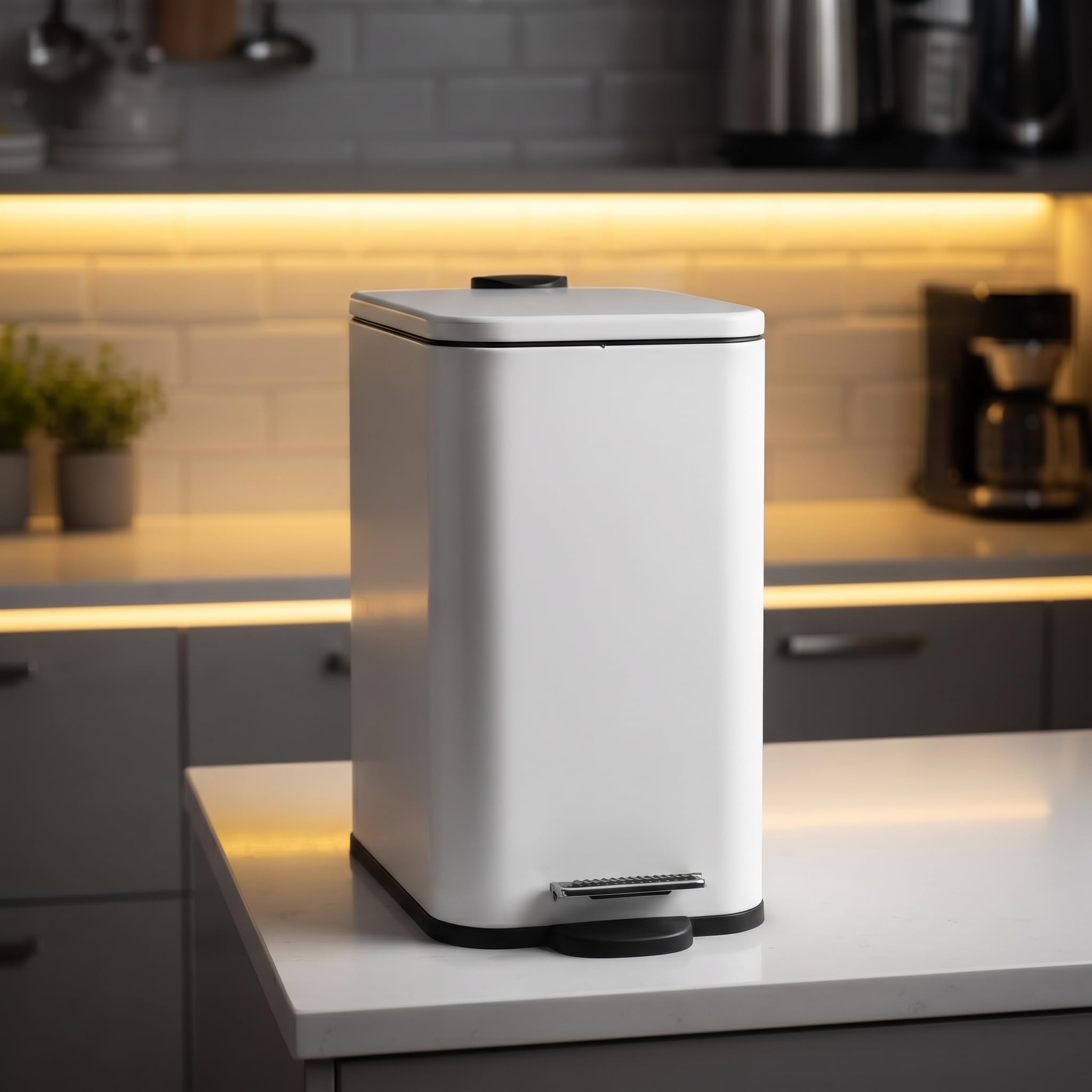 Lixeira Inox com Pedal 5L Slim Premium Banheiro Cozinha Escritório Multiuso Resistente Alça Interna Tampa Suave Moderna Elegante (Branco)