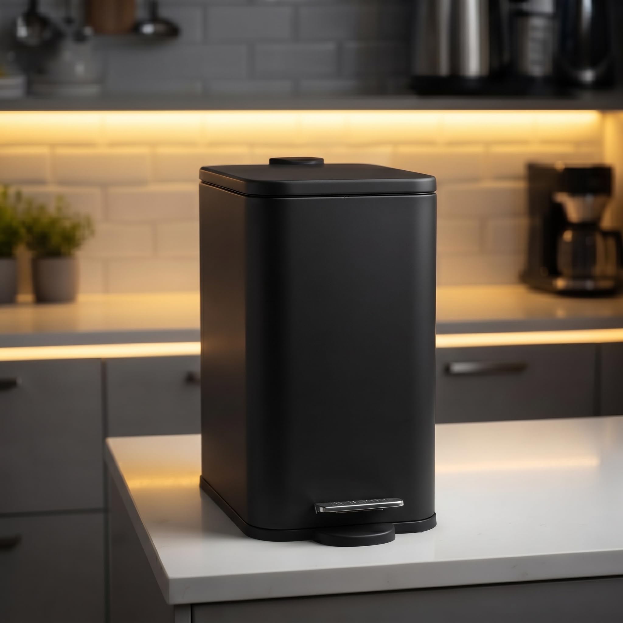 Lixeira Inox com Pedal 5L Slim Premium Banheiro Cozinha Escritório Multiuso Resistente Alça Interna Tampa Suave Moderna Elegante (Preto)