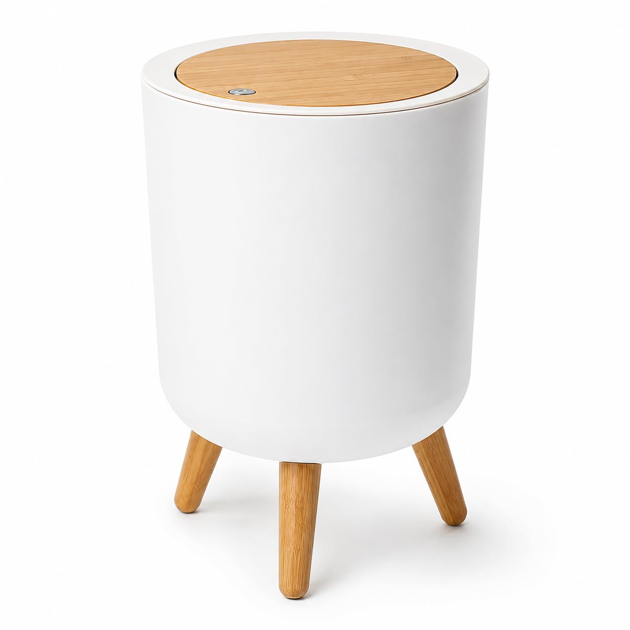 Lixeira 8L Redonda com Tampa Click e Pés Estilo Bambu Cesto de Lixo Moderno para Banheiro, Cozinha e Escritório (Grande)