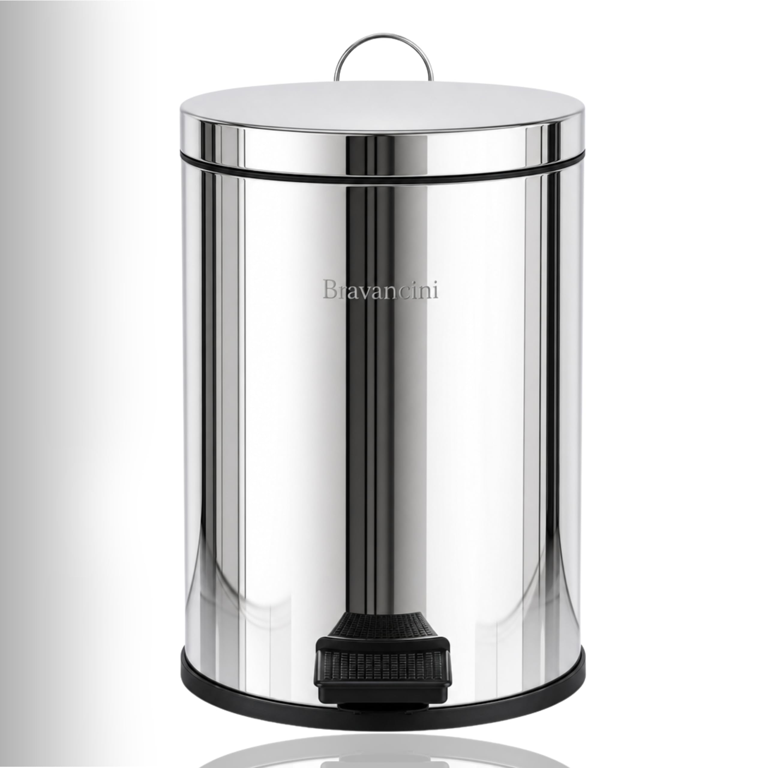 Lixeira com Pedal Aço Inox 5L Bravancini – Cesto de Lixo para Banheiro com Tampa e Balde Interno Removível, Lixeira com Acionamento por Pedal Antibacteriano, Silencioso e Compacto
