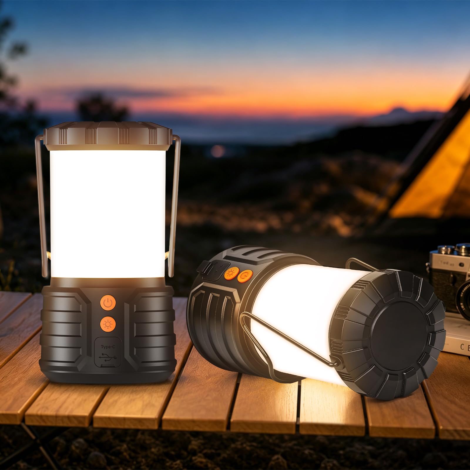 Tobeape Lampião LED Recarregável 5000mAh, IP65 à Prova d’Água, Kit com 2 | Lanterna Camping e Acampamento com 3 Cores de Luz, Luz de Emergência Portátil para Falta de Energia, Barraca, Pesca e Trilha