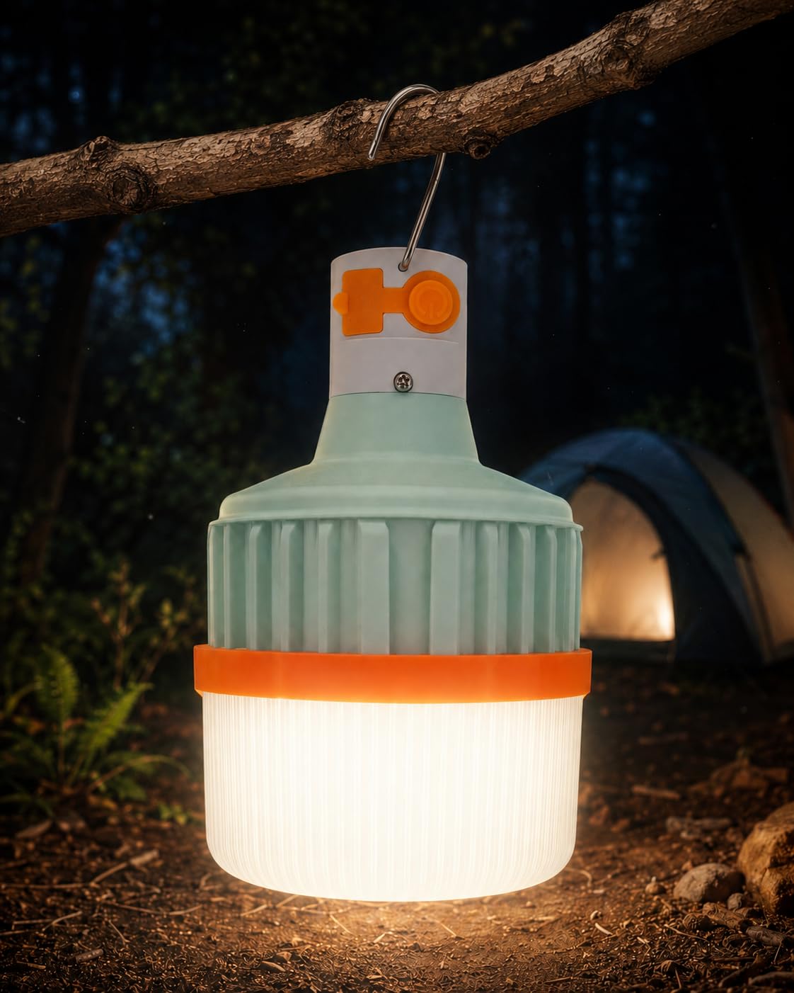 Lâmpada LED Recarregável 50W com 3 Modos, Bateria 2400mAh, USB-C, Lampião Portátil com Gancho para Camping e Emergência