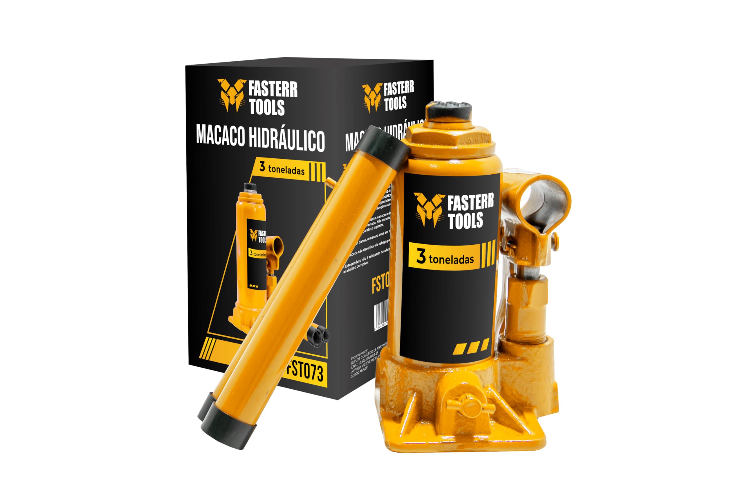 Macaco Hidráulico Garrafa 3 Toneladas Fasterr Tools – Elevação 175 a 345mm, Válvula de Segurança, Fuso com Ajuste de Altura, Ideal para Carros e Utilitários
