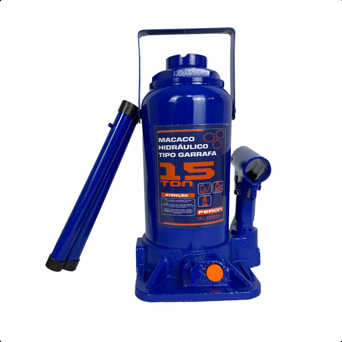 Macaco Garrafa Hidráulico 15 Toneladas Feron Reforçado Profissional para Elevação Pesada Automotiva Industrial Base em Ferro Fundido Seguro para Oficinas e Máquinas