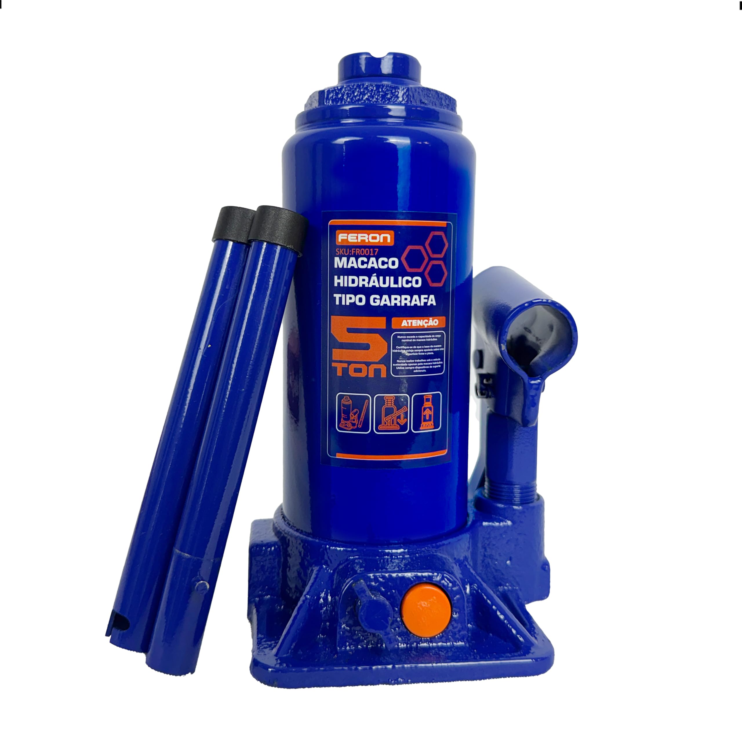 Macaco Garrafa Hidráulico 5 Toneladas Feron Reforçado Profissional para Elevação Automotiva Industrial Pesada com Base Estável Alta Capacidade Seguro para Oficinas e Máquinas