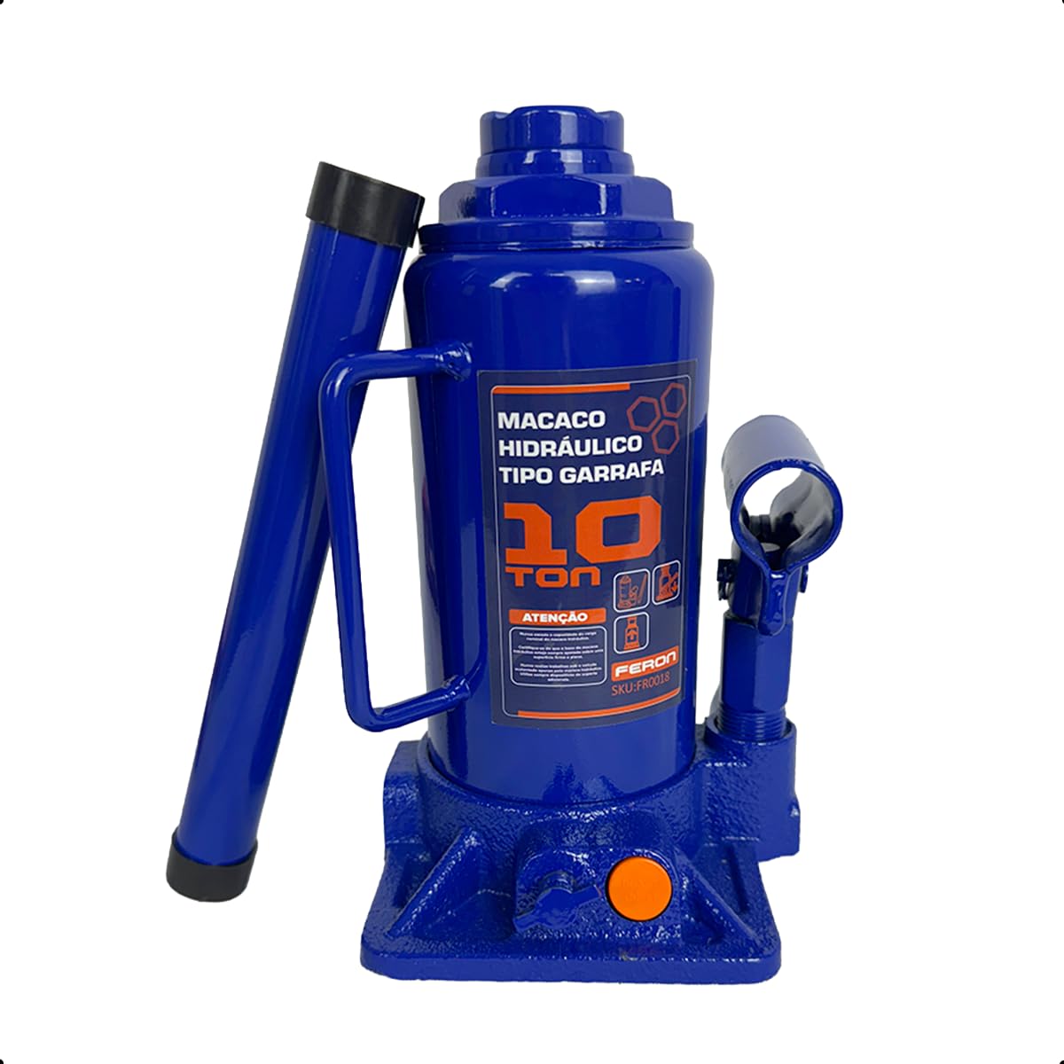 Macaco Garrafa Hidráulico 10 Toneladas Feron Reforçado Profissional para Elevação Pesada Automotiva Industrial Base em Ferro Fundido Seguro para Oficinas e Máquinas