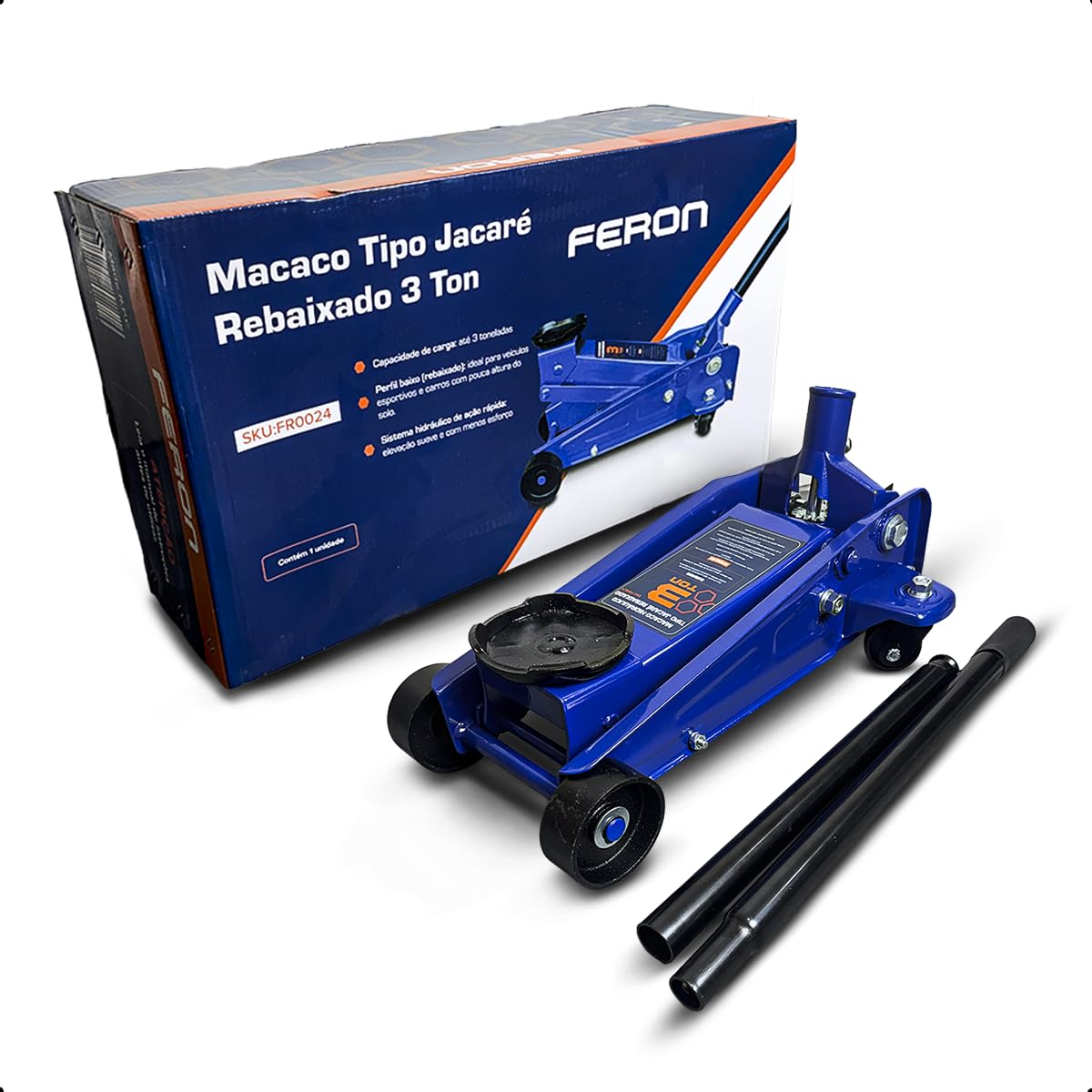 Macaco Jacaré Hidráulico 3 Toneladas Feron Rebaixado Profissional Curto para Oficinas Borracharias Manutenção Automotiva Elevação Segura Veículos Leves SUVs