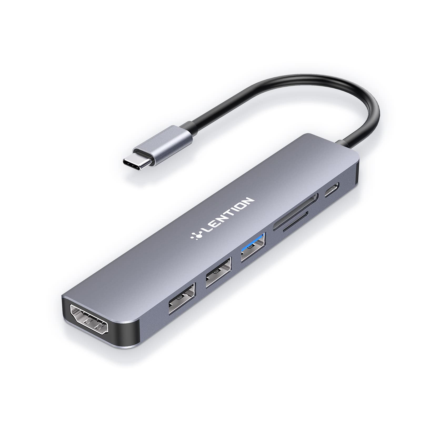 Hub USB C LENTION, 7 em 1, Carregamento 100W, HDMI 4K, Leitor de Cartão Dual, Compatível com MacBook Pro/Air, Surface | Plug and Play, certificado Stable Driver 3.0, para macOS, iOS/iPadOS, Windows e ChromeOS (CB-CE18, cinza espacial)