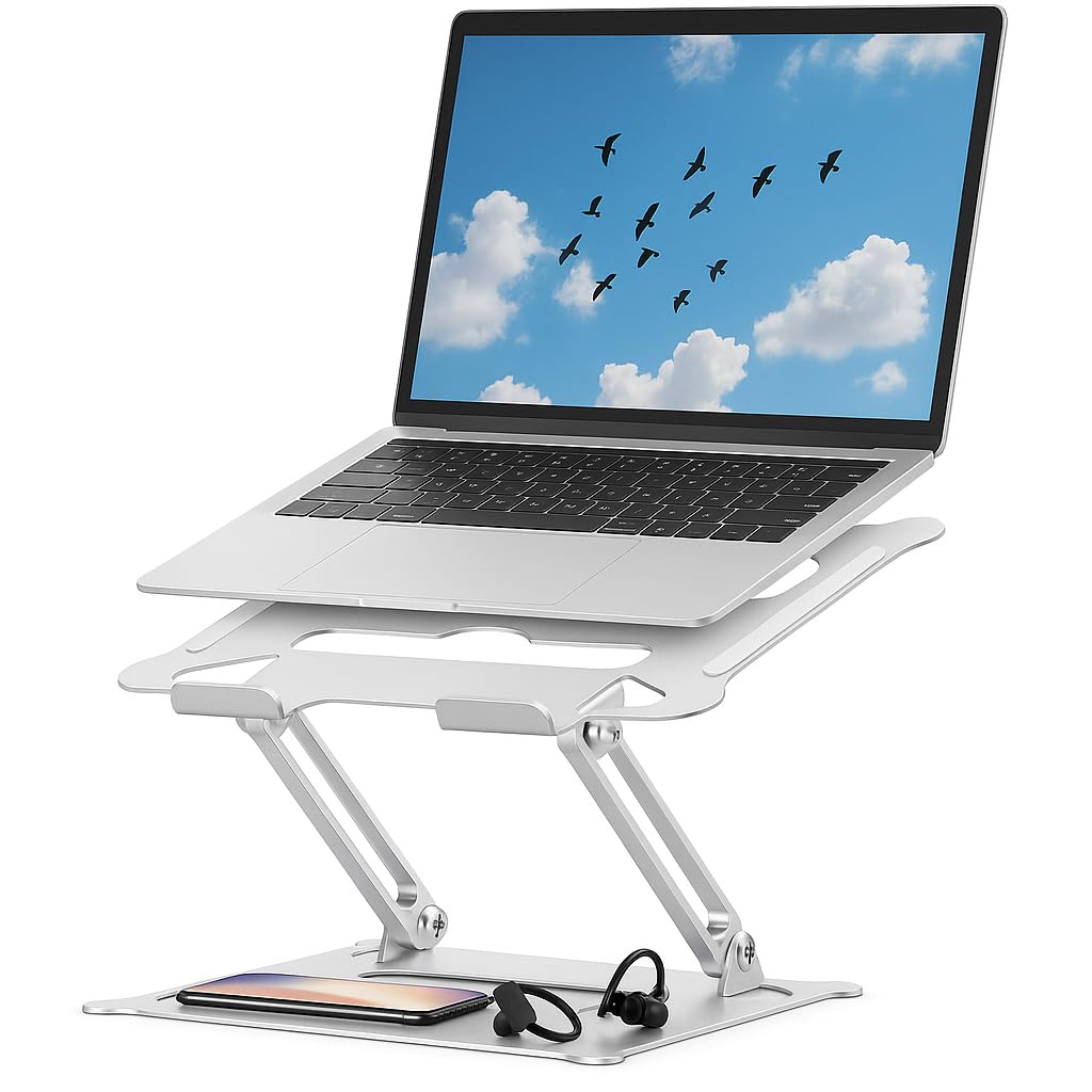 Suporte para Notebook em Aço Carbono Apoio Ajustável Apoiador Dobrável E Ergonômico Ventilado para Mac Notebook MacBook Pro/Air Lenovo Dell e Mais (10-17 Laptop) até 17.3" (10KG) Home Office e Estudos