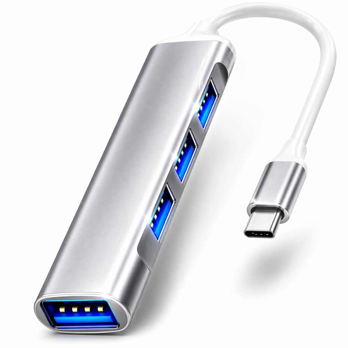 Hub USB-C 4 Portas USB 3.0 Alta Velocidade Tipo-C para Notebook, MacBook, Teclado e Mouse em Alumínio