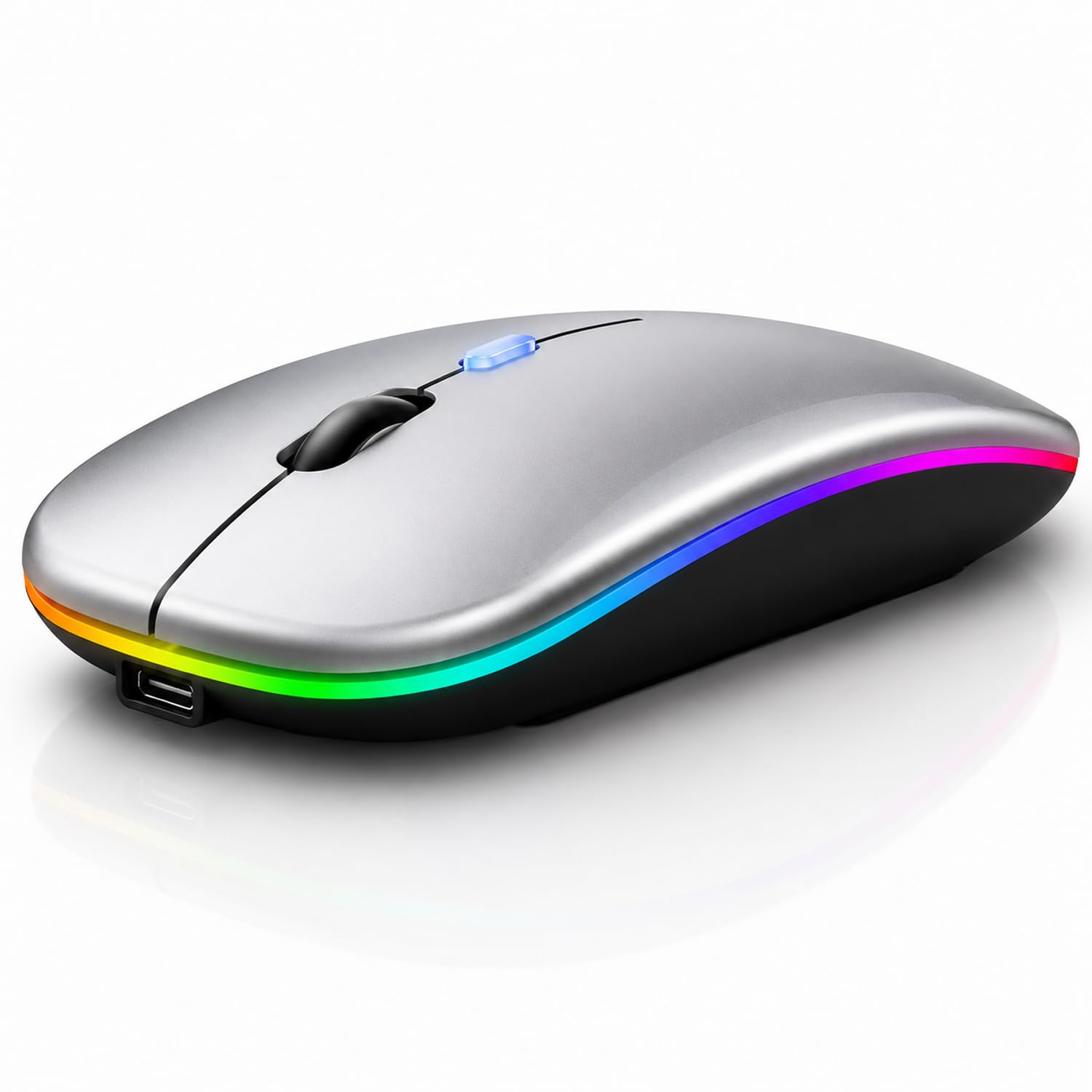 Mouse Bluetooth Recarregável sem Fio Dupla Conexão, e USB, Wireless Mouse compatível com iPhone, MacBook,iPad,Laptop,PC,Notebook, Tablet,Ergonômico, Premium (Cinza Metálico)
