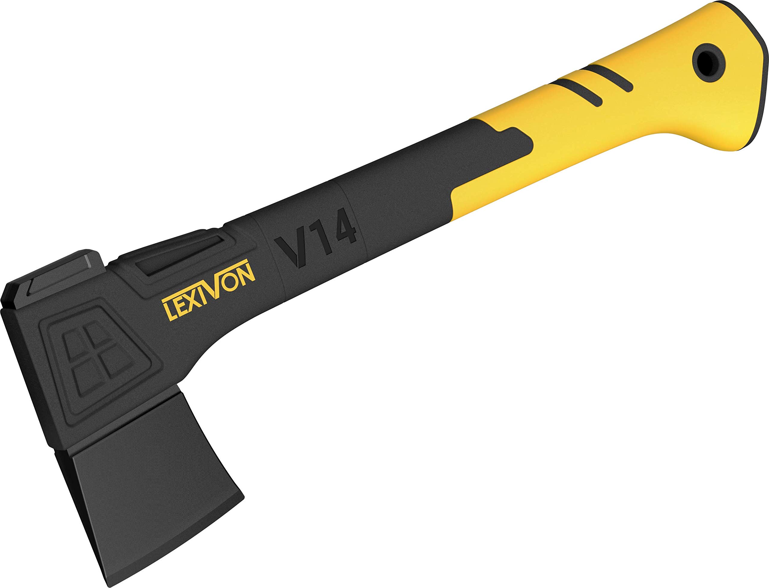 LEXIVON Machado de acampamento V14, machado de 35,5 cm | Pega ergonômica termoplástica, cabo composto de fibra de vidro leve | Bainha protetora incluída (LX-V14)