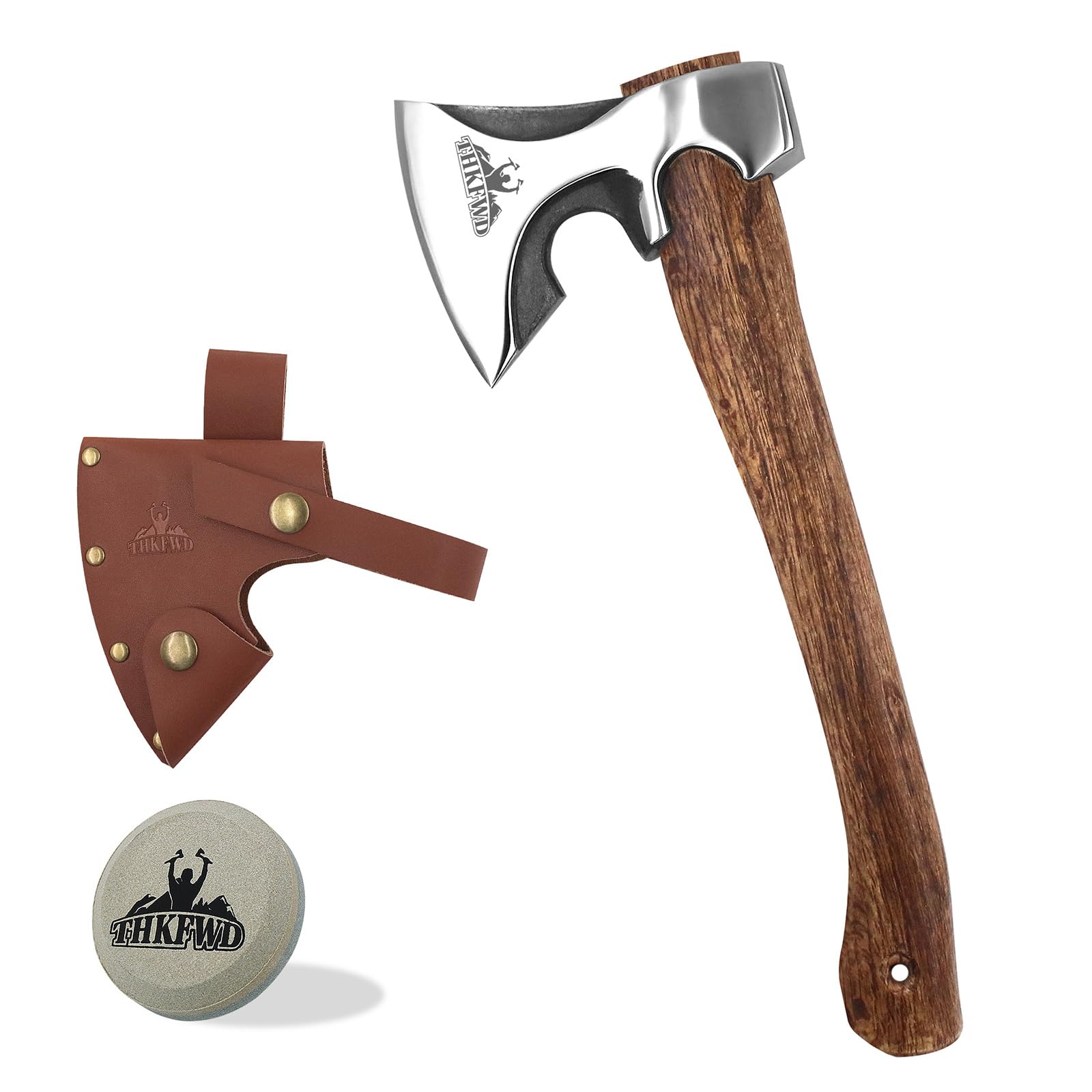 Machado de Acampamento-Machado de Corte com Bainha de Couro, Machado de Divisão de Madeira de Aço Carbono Forjado de 13.8 "Para Cortar Sobrevivência de Acampamento