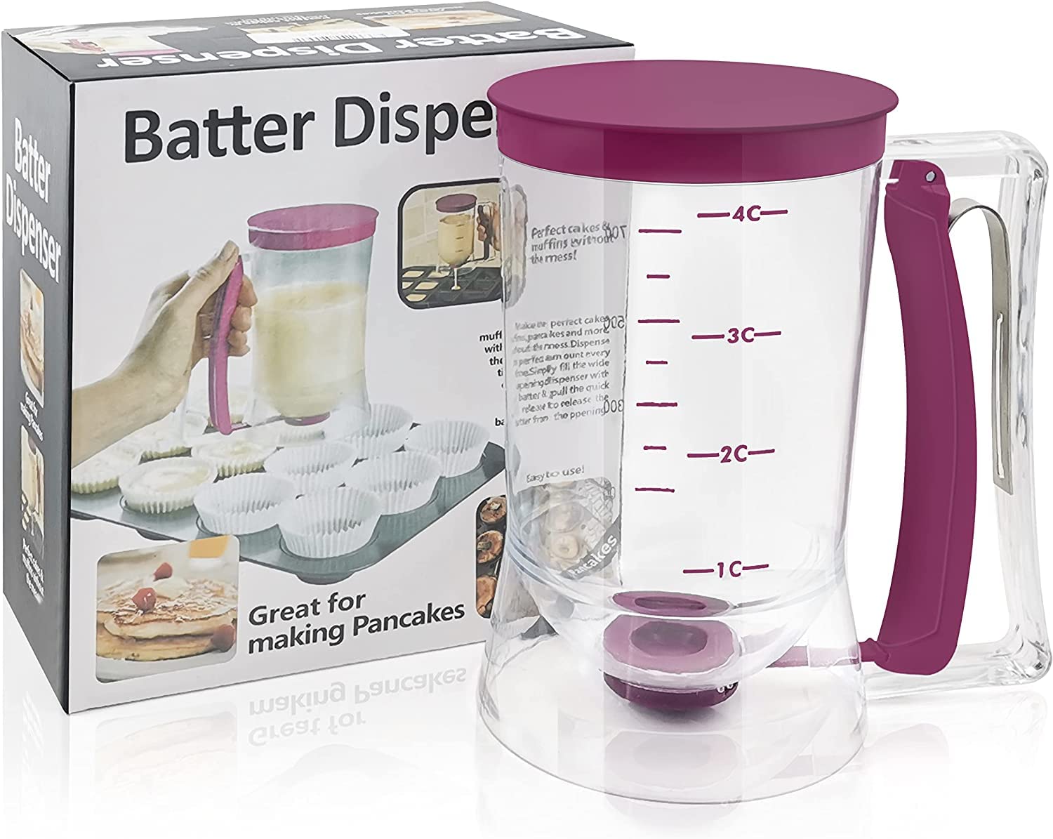 Dispensador de massa de panqueca para cupcake, máquina de assar com etiqueta de medição, ferramenta perfeita para assar cupcakes, waffles, mistura de muffin, bolo ou qualquer assado