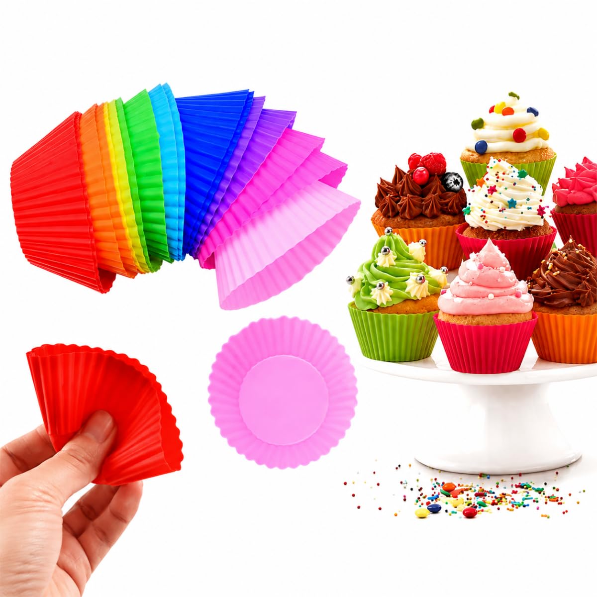 Kit 12 Formas de Silicone para Cupcake Muffin Bolinho Assadeira Air Fryer Cores Variadas Resistente a Temperatura Forminhas Reutilizáveis Livre de BPA Qualidade Premium