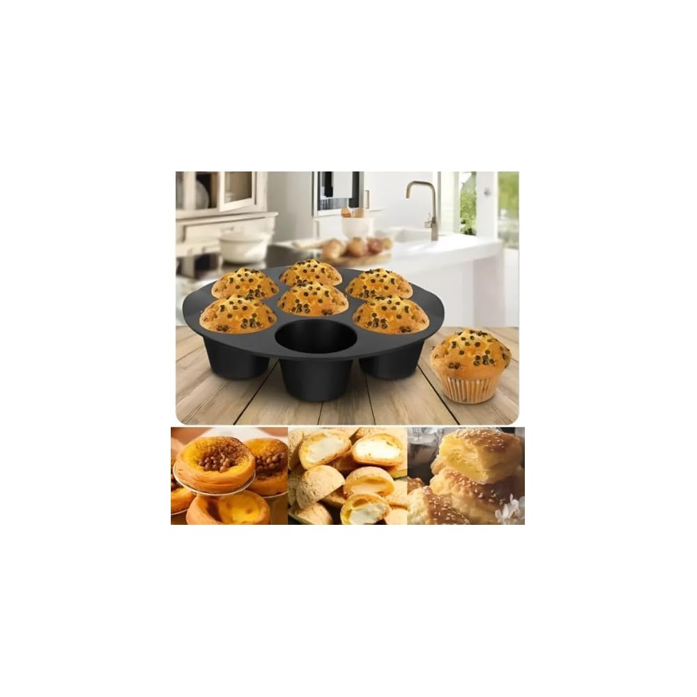 Forma de Cupcake para Air Fryer em Silicone, 7 Cavidades, 18cm Diâmetro, Antiaderente, Vermelha e Cinza Sortida