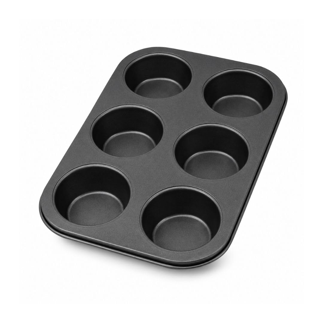 Forma para Cupcake 6 Cavidades em Aço Carbono, Antiaderente, Preta, 26,5 Cm, para Muffin, Uso Doméstico e Profissional